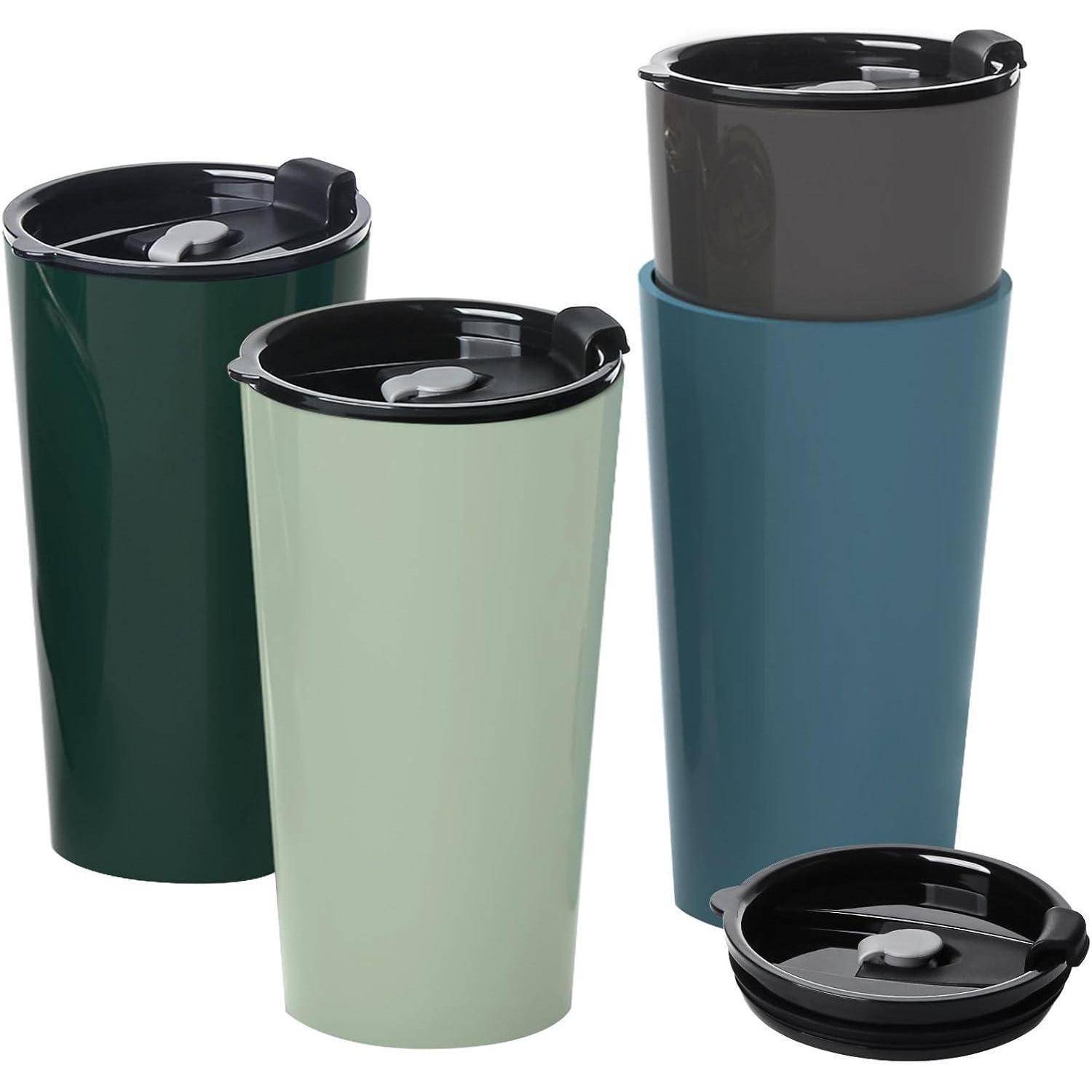 Thermobecher 600ml Auslaufsicher Plastik 4 Pcs Dunkle Tasse mit Deckel