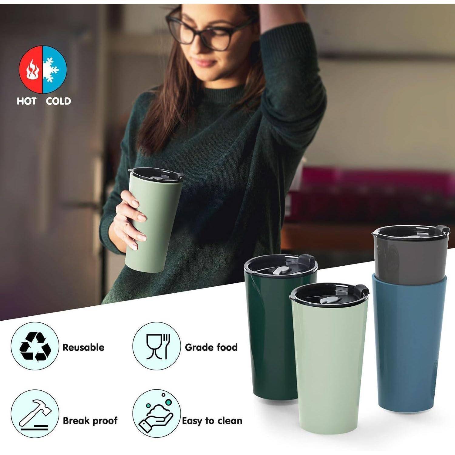 Thermobecher 600ml Auslaufsicher Plastik 4 Pcs Dunkle Tasse mit Deckel