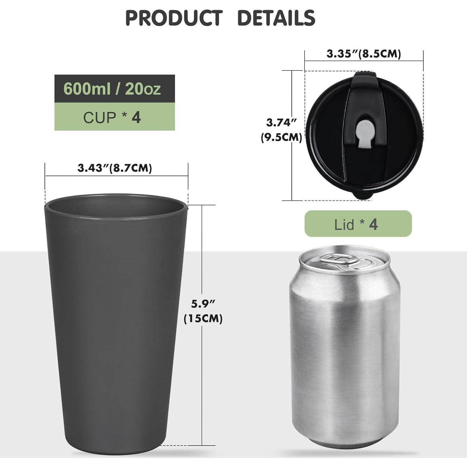 Thermobecher 600ml Auslaufsicher Plastik 4 Pcs Dunkle Tasse mit Deckel