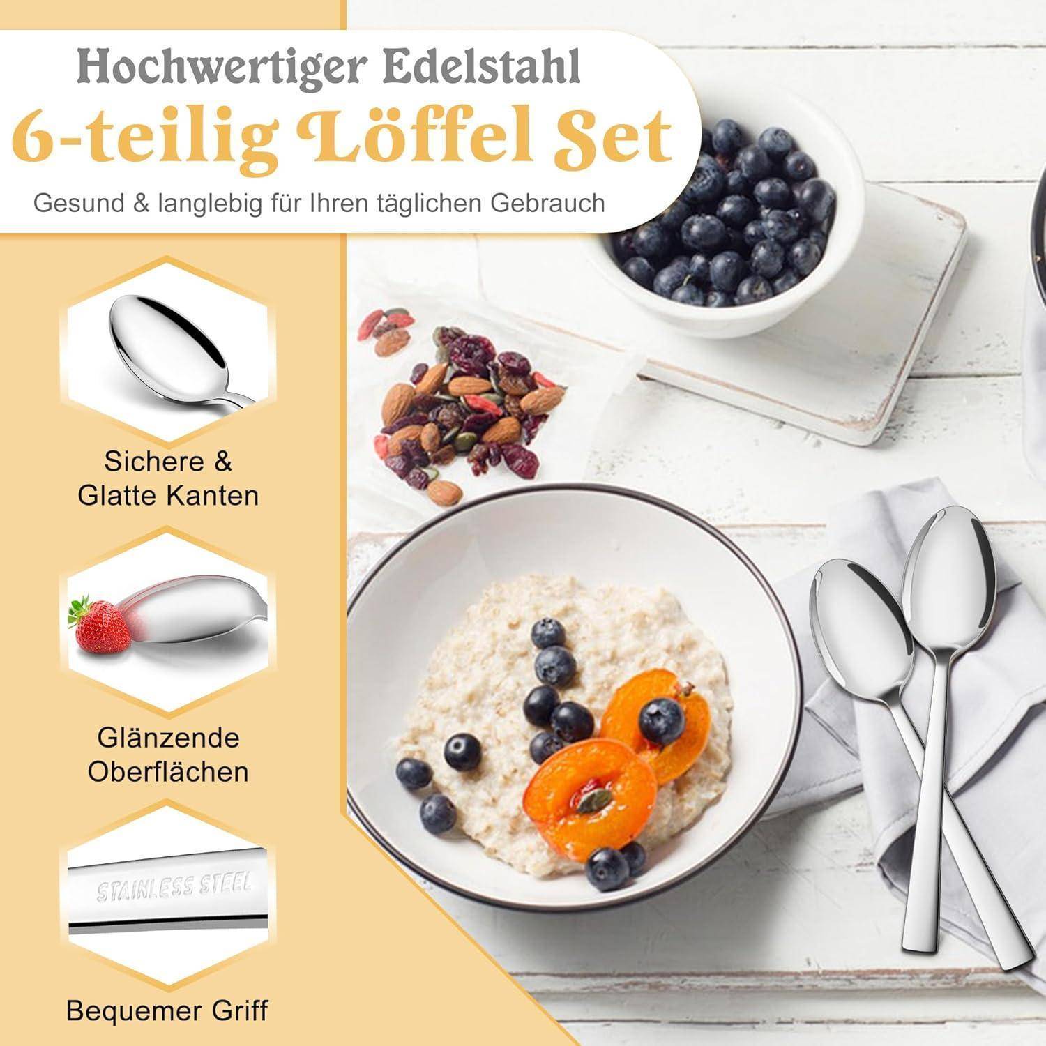 Esslöffel Edelstahl 6er Set Suppenlöffel Quadratischer Griff 6 Stück