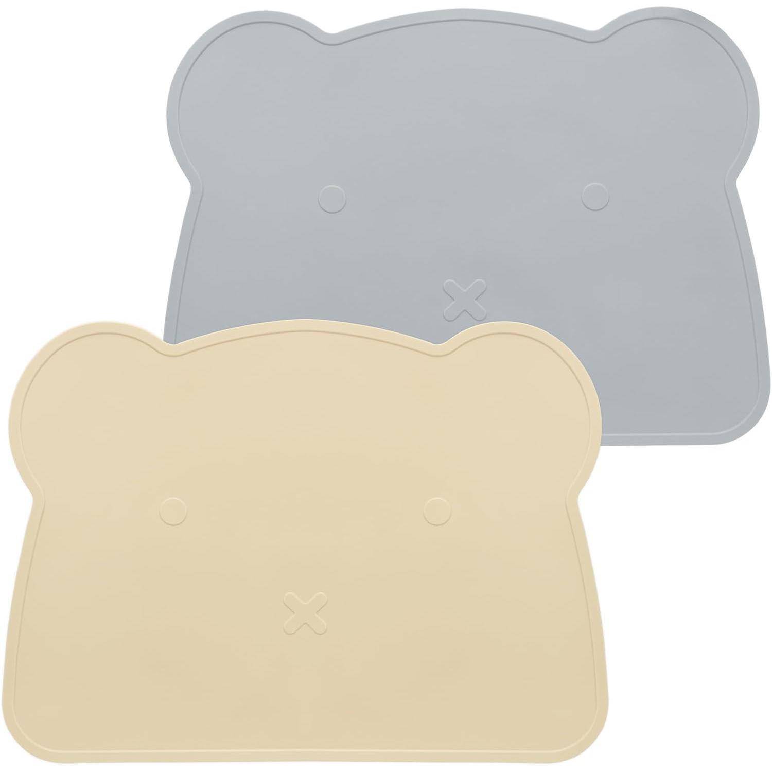 Platzset Kinder Bär Silikon abwaschbar rutschfest Beige Silbergrau
