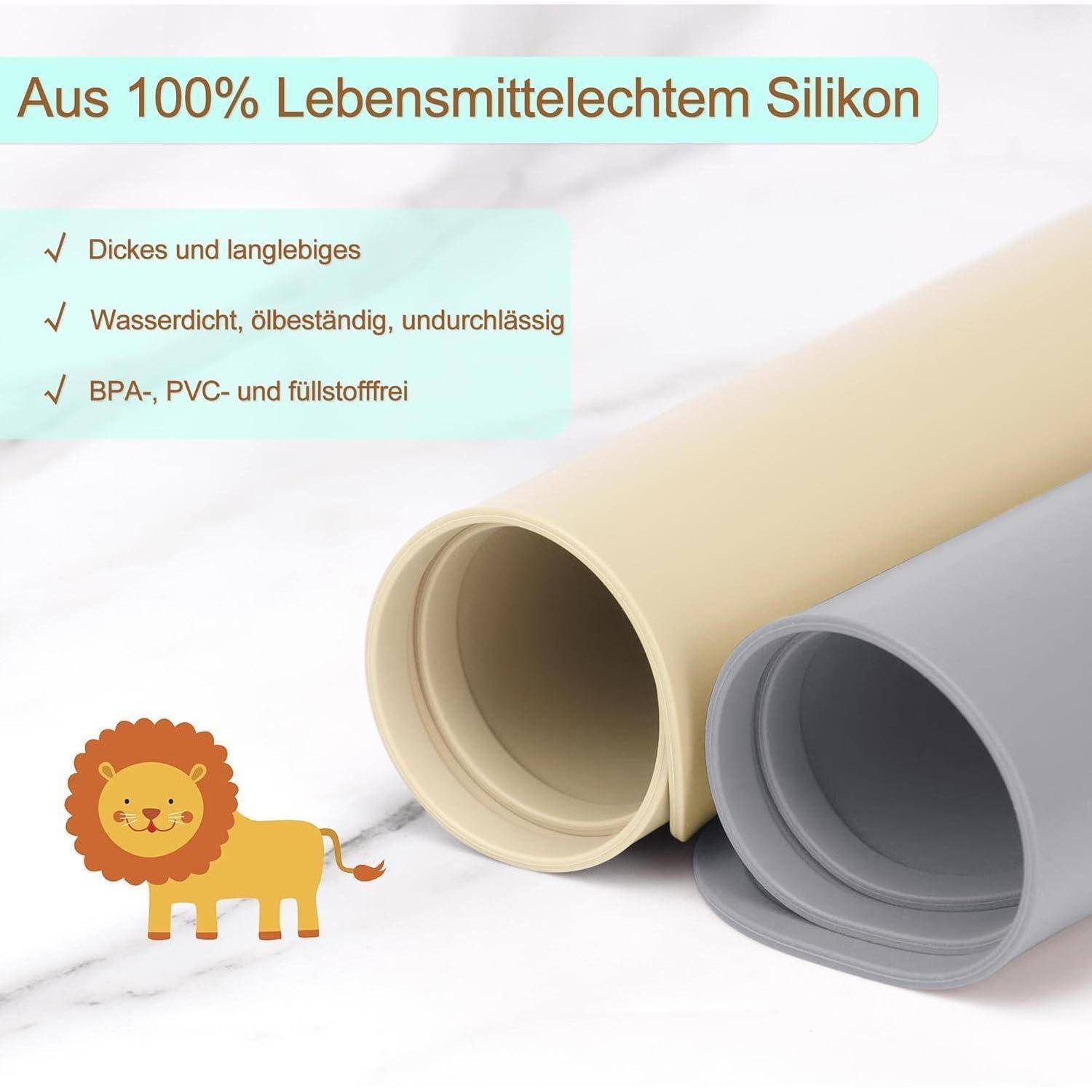 Platzset Kinder Bär Silikon abwaschbar rutschfest Beige Silbergrau