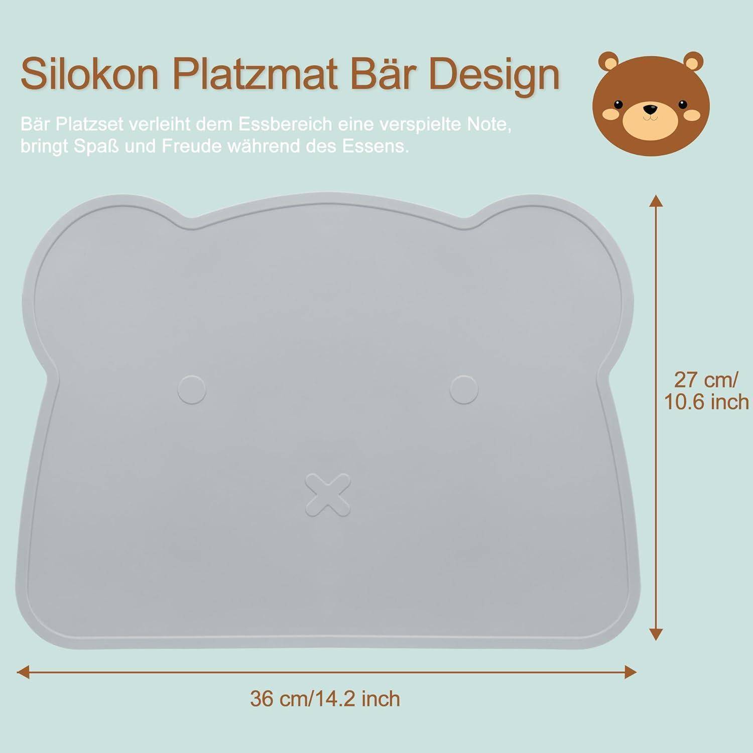 Platzset Kinder Bär Silikon abwaschbar rutschfest Beige Silbergrau