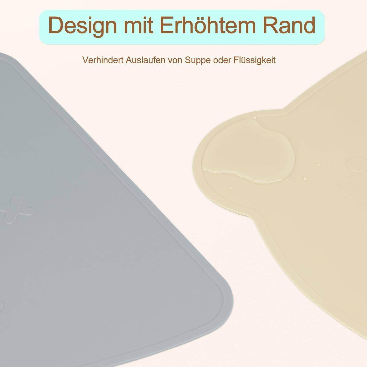 Platzset Kinder Bär Silikon abwaschbar rutschfest Beige Silbergrau