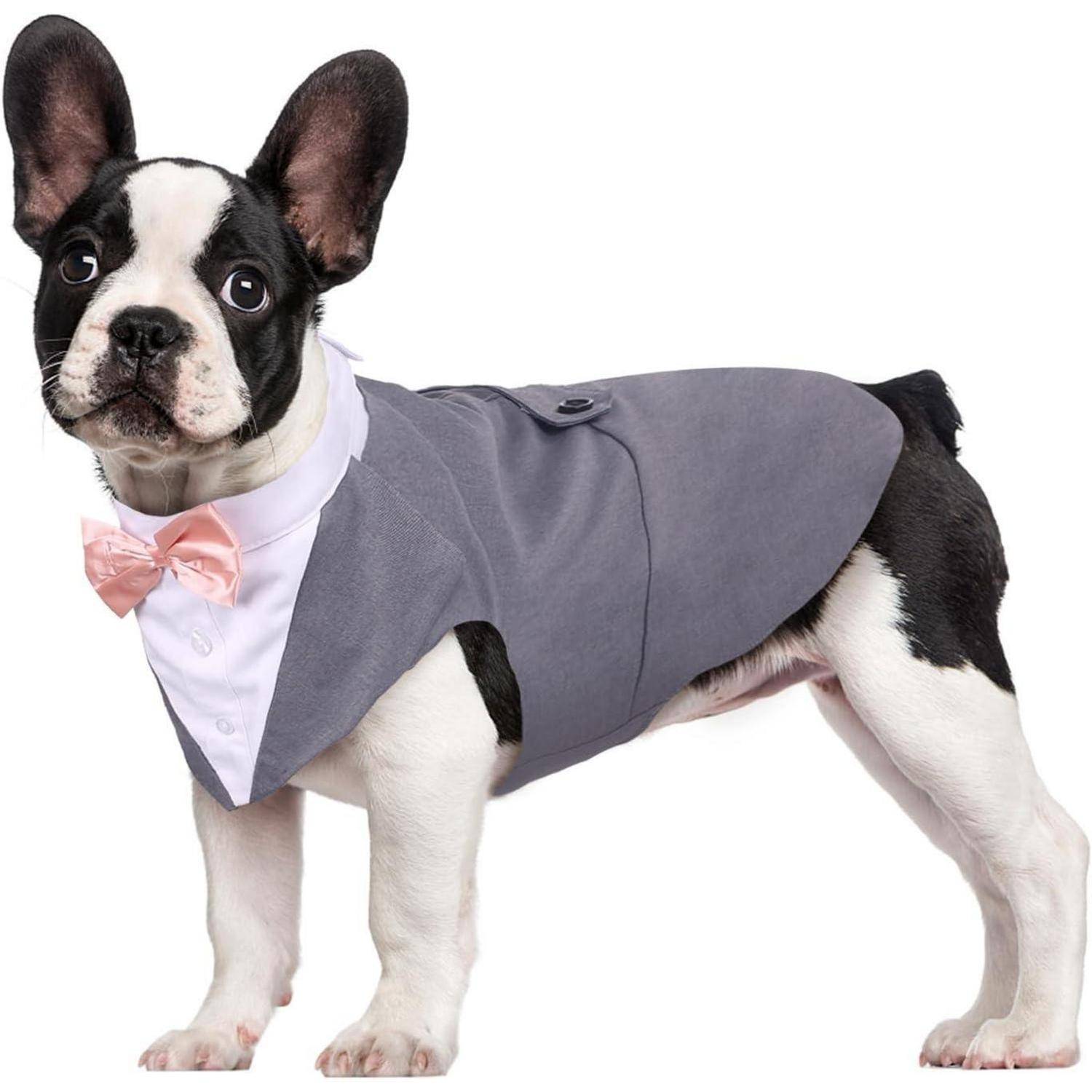 Hunde Smoking Anzug Bandana Set Haustier Hochzeit Halloween S-XXL Grau