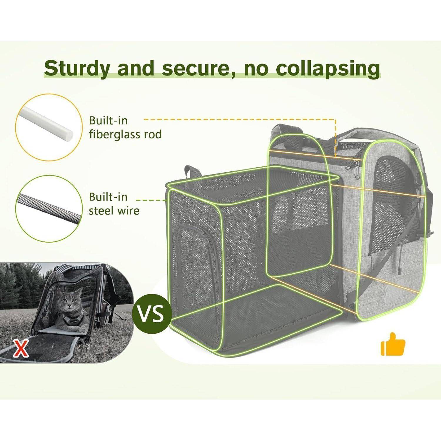 Robust und sicher, Rucksack ohne Einsturzgefahr mit herausnehmbarem Netzeinsatz. Highlights sind Fiberglasstab und Stahlseil für Stabilität.