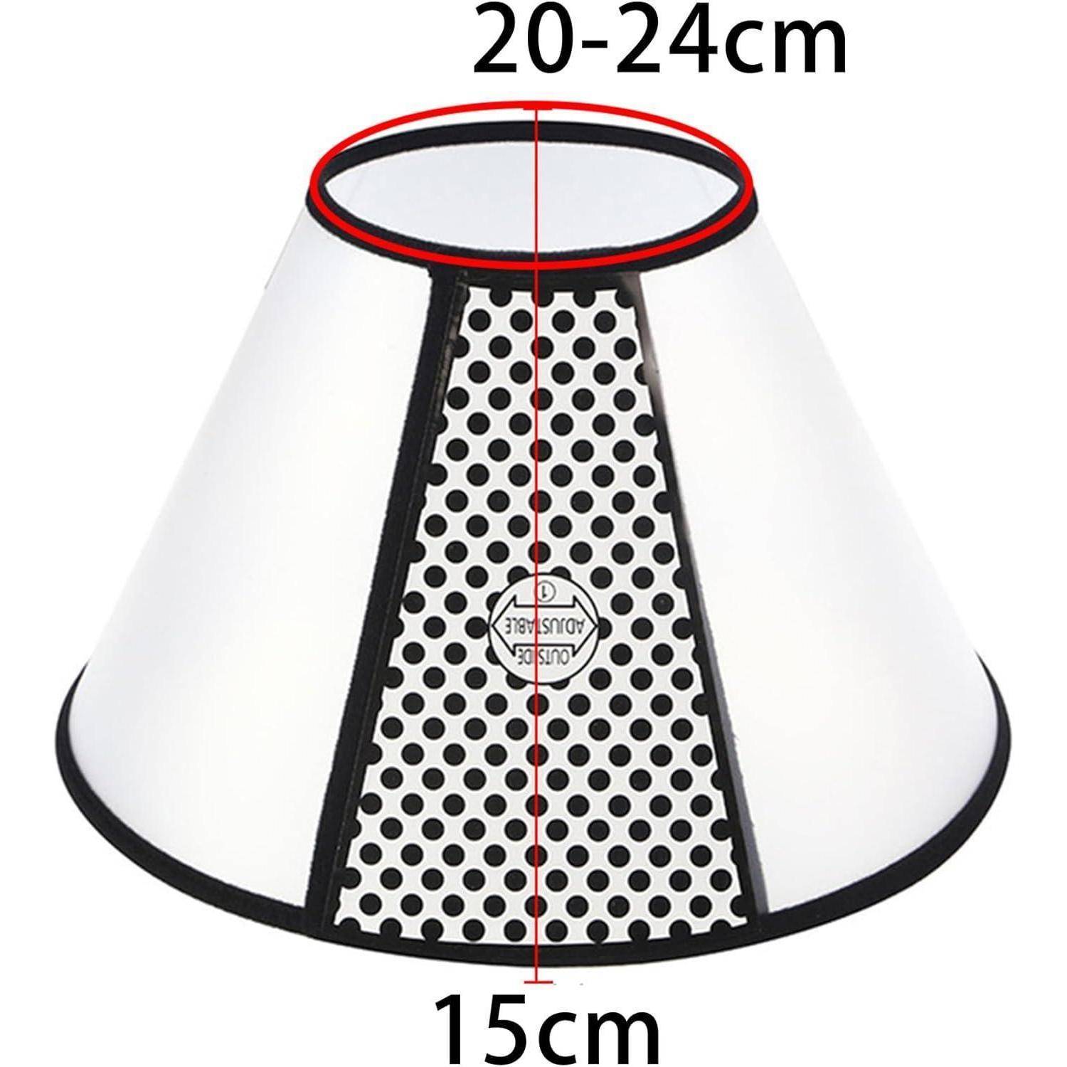 Hundekragen mit Punktemuster, beschriftet mit '20-24cm' oben und '15cm' unten, zur Größenangabe.