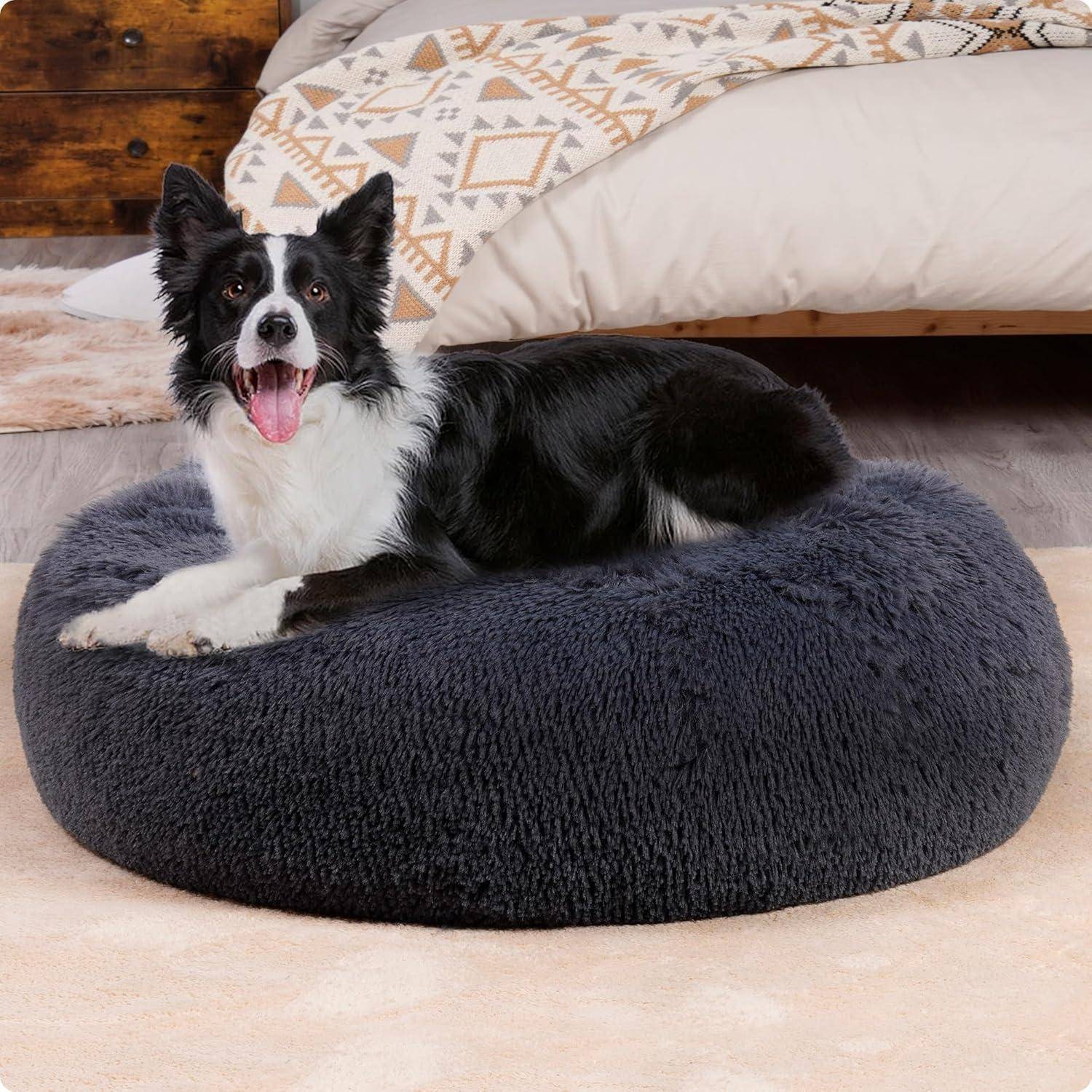 Hundebett orthopädisches rund L 80 x B 80 x H 20 cm Dunkelgrau