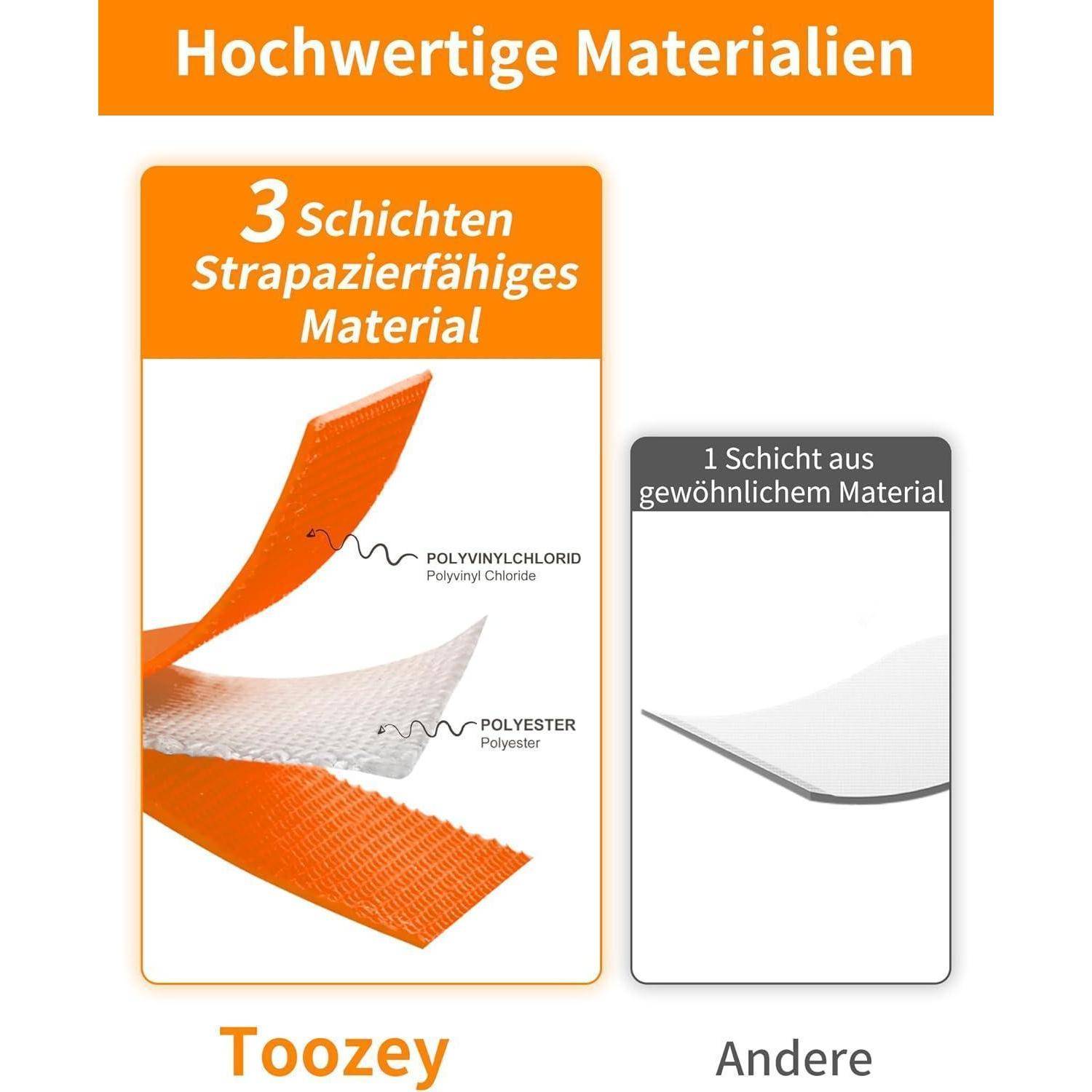 Toozey Hundegeschirr verfügt über ein 3-lagiges strapazierfähiges Material, das Polyester und Polyvinylchlorid umfasst, im Vergleich zu anderen mit nur 1 Lage.
