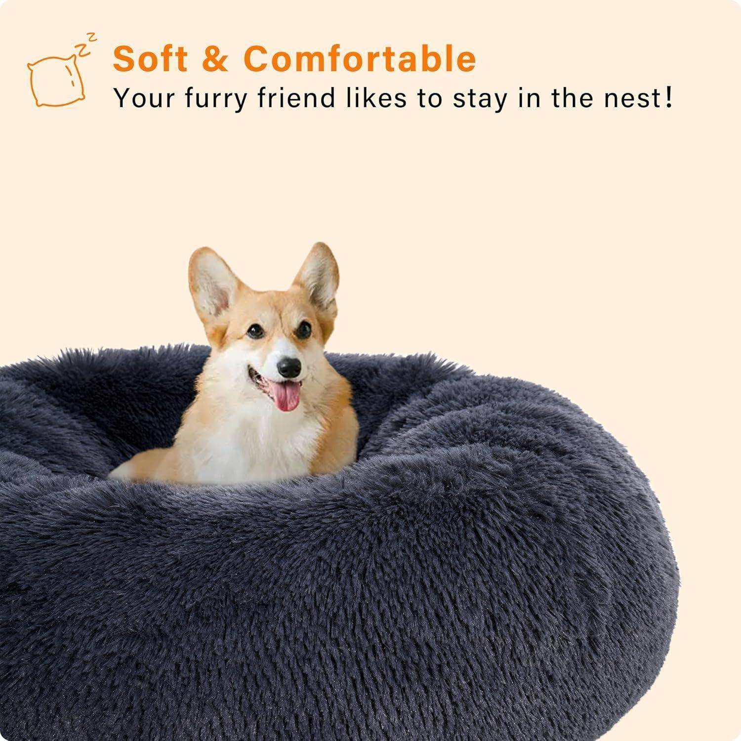 Hundebett orthopädisches rund Donut L 70 x B 70 x H 20 cm Dunkelgrau