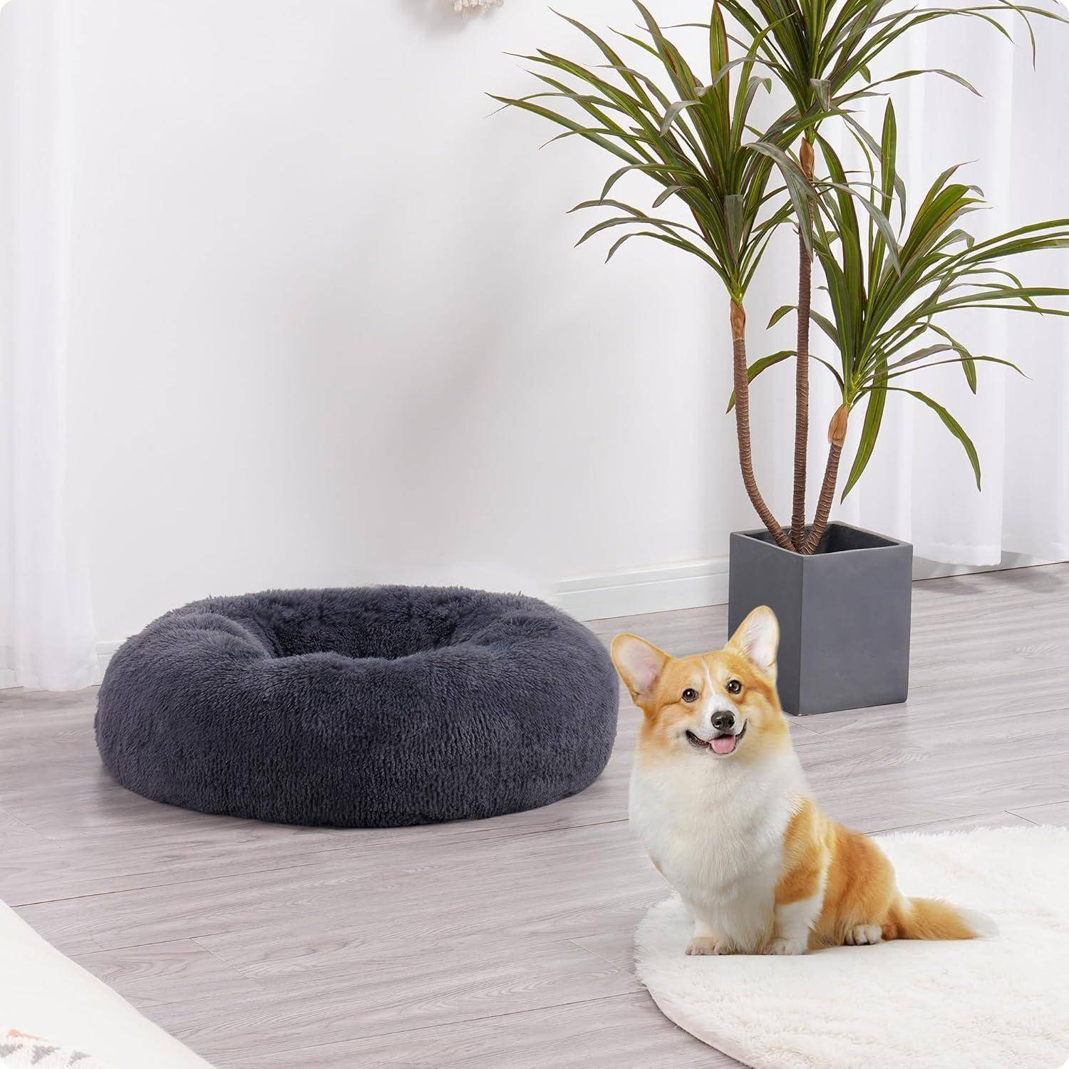 Hundebett orthopädisches rund Donut L 70 x B 70 x H 20 cm Dunkelgrau