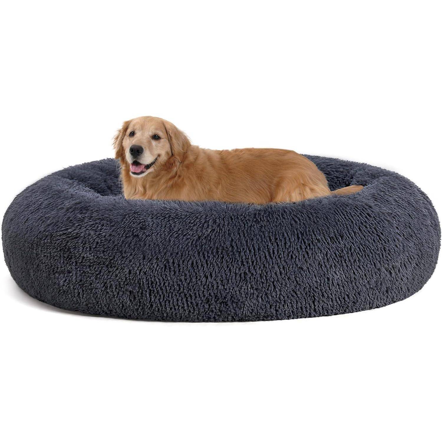 Hundebett orthopädisches rund Donut L 120 x B 120 x H 20 cm Dunkelgrau