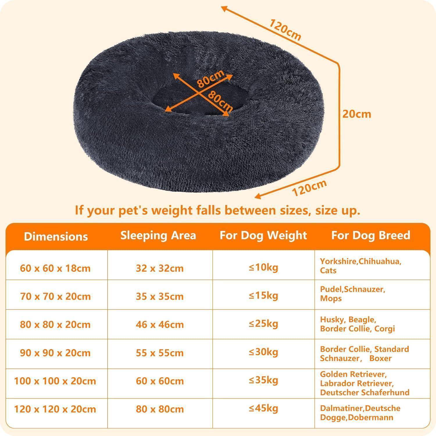 Hundebett orthopädisches rund Donut L 120 x B 120 x H 20 cm Dunkelgrau