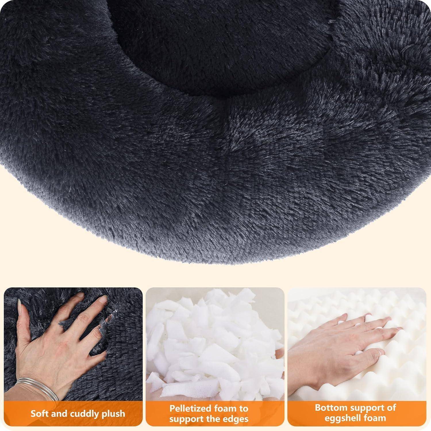 Hundebett orthopädisches rund Donut L 120 x B 120 x H 20 cm Dunkelgrau