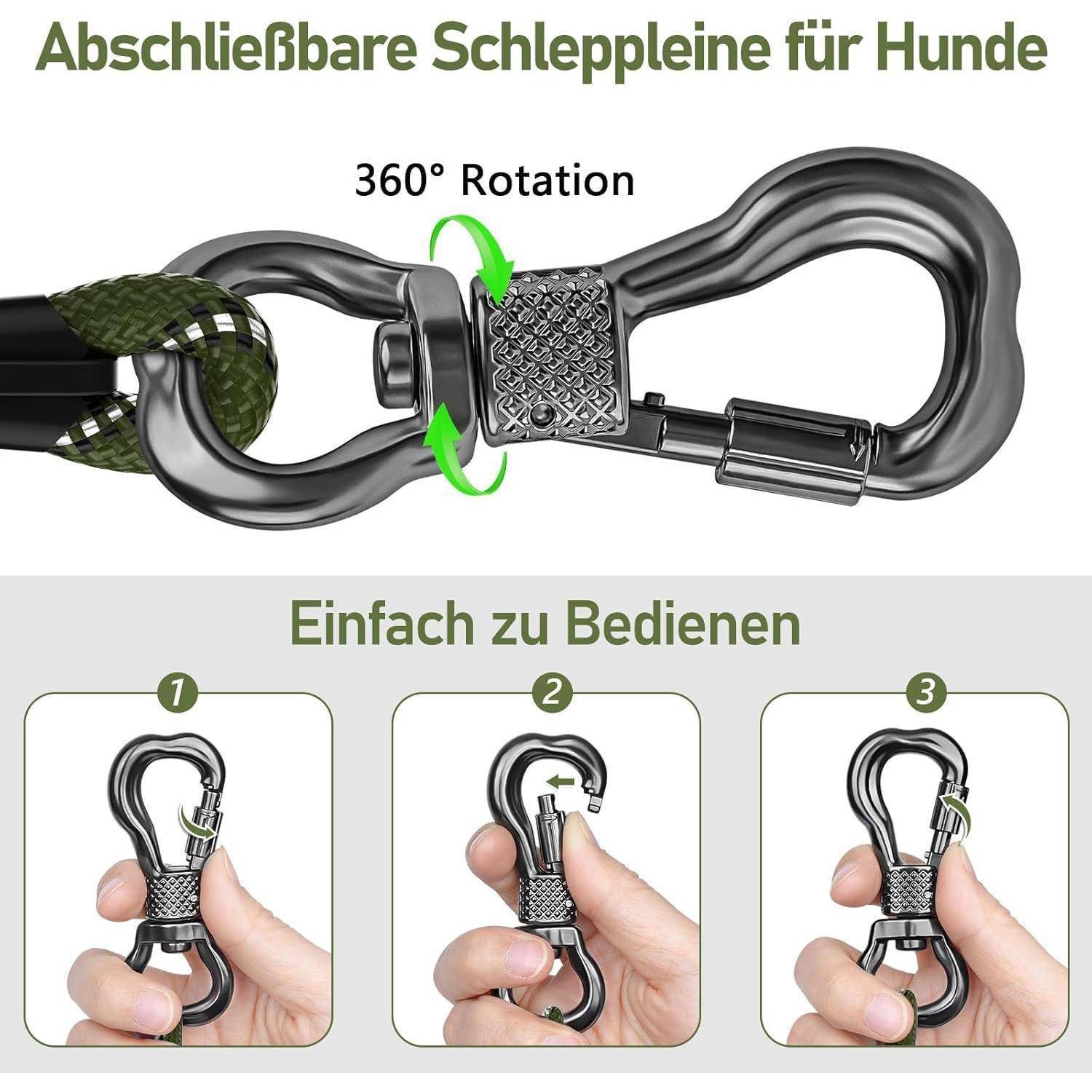Schleppleine Trainingsleine Laufleine Karabiner Dunkelgrün 3M x 8mm