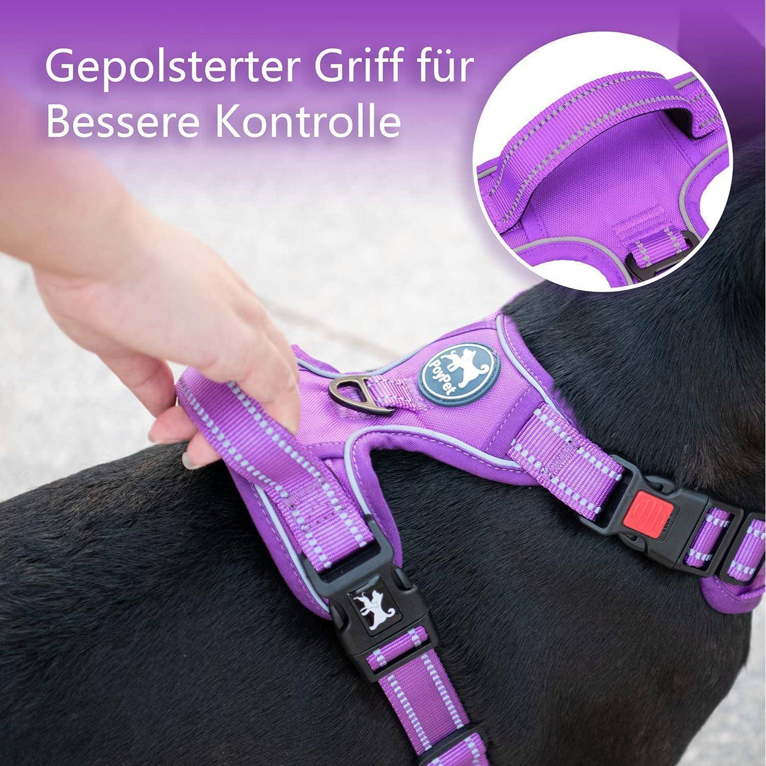 Hundegeschirr ohne Zug reflektierend M Violett Passender Trimmen