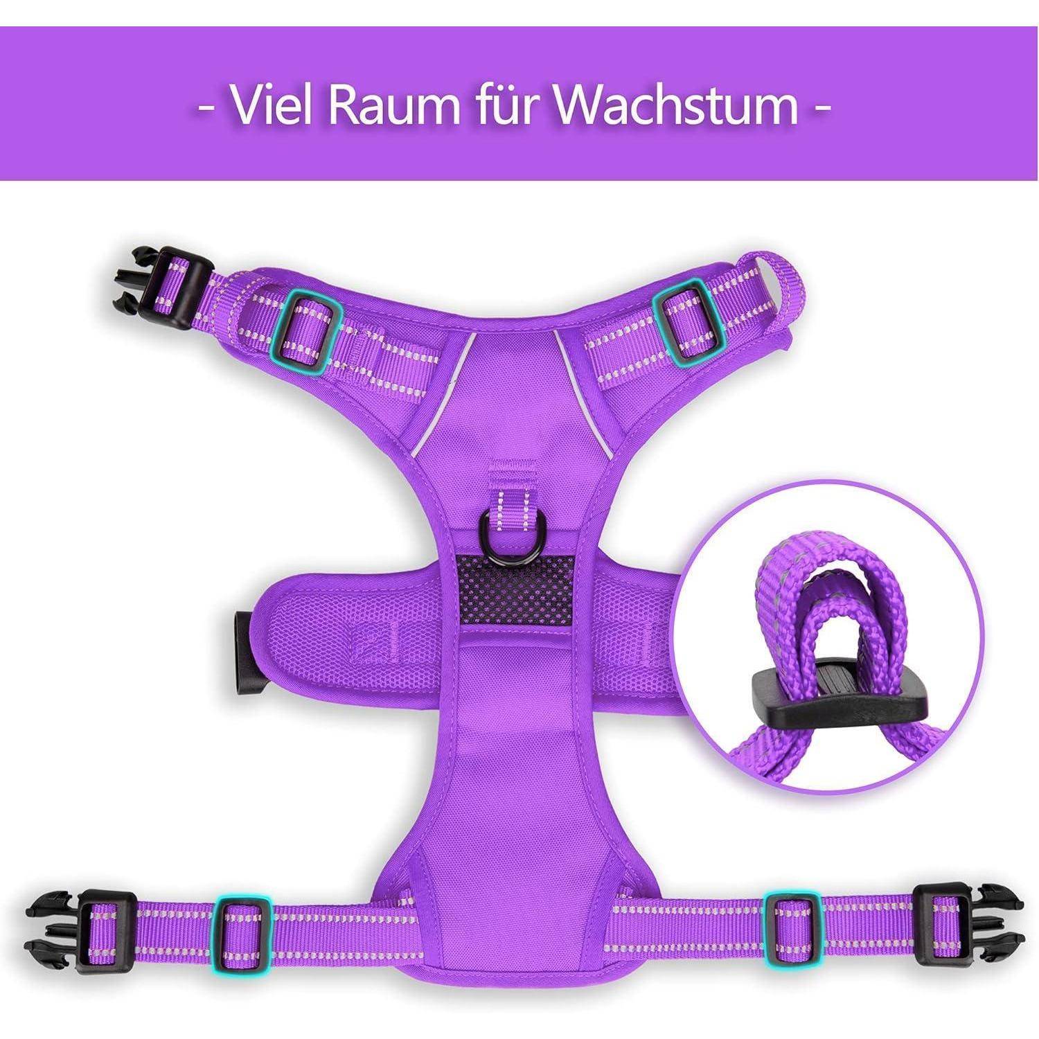 Hundegeschirr ohne Zug reflektierend M Violett Passender Trimmen