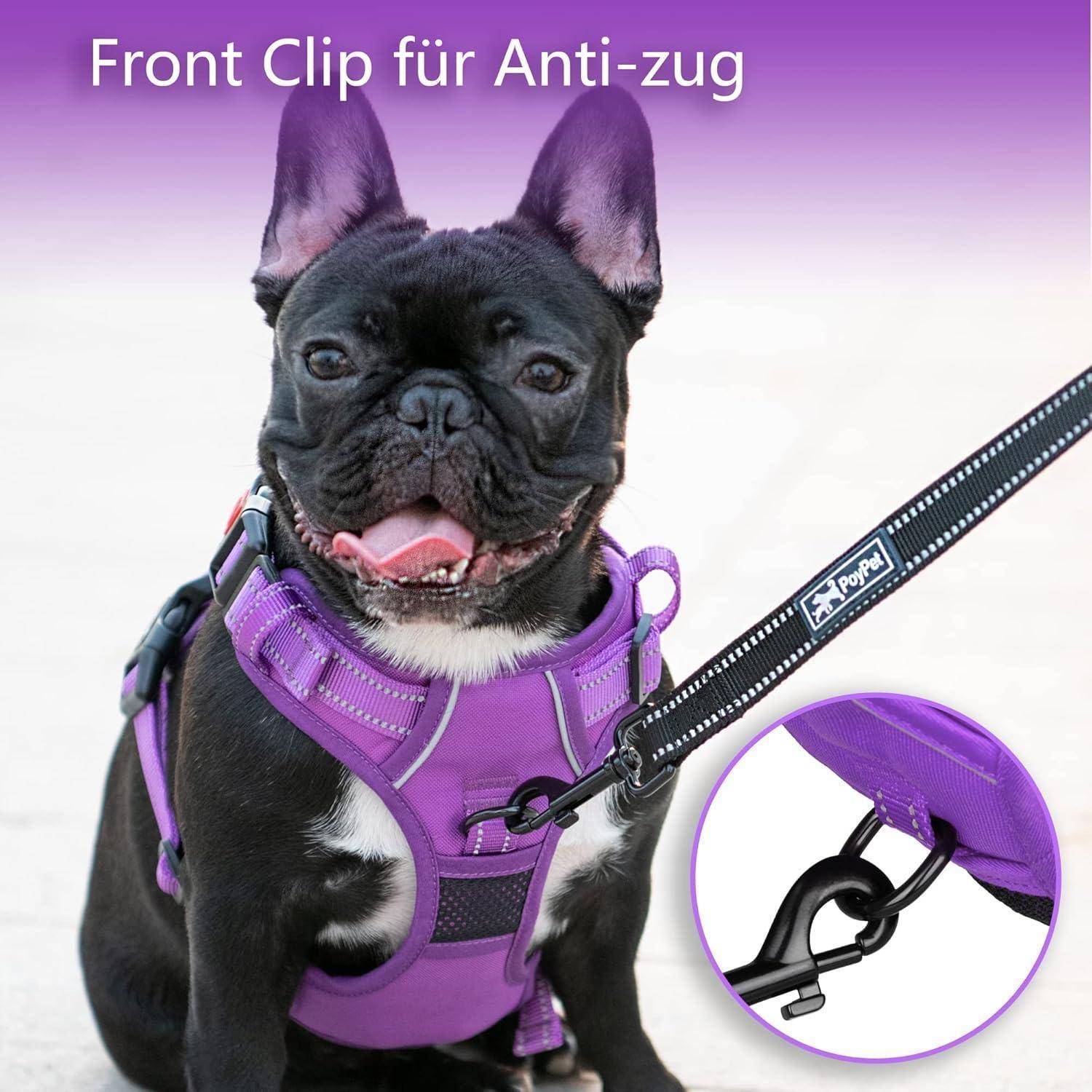 Hundegeschirr ohne Zug reflektierend M Violett Passender Trimmen