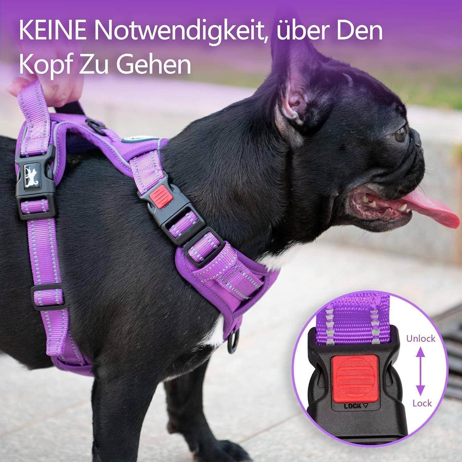 Hundegeschirr ohne Zug reflektierend M Violett Passender Trimmen