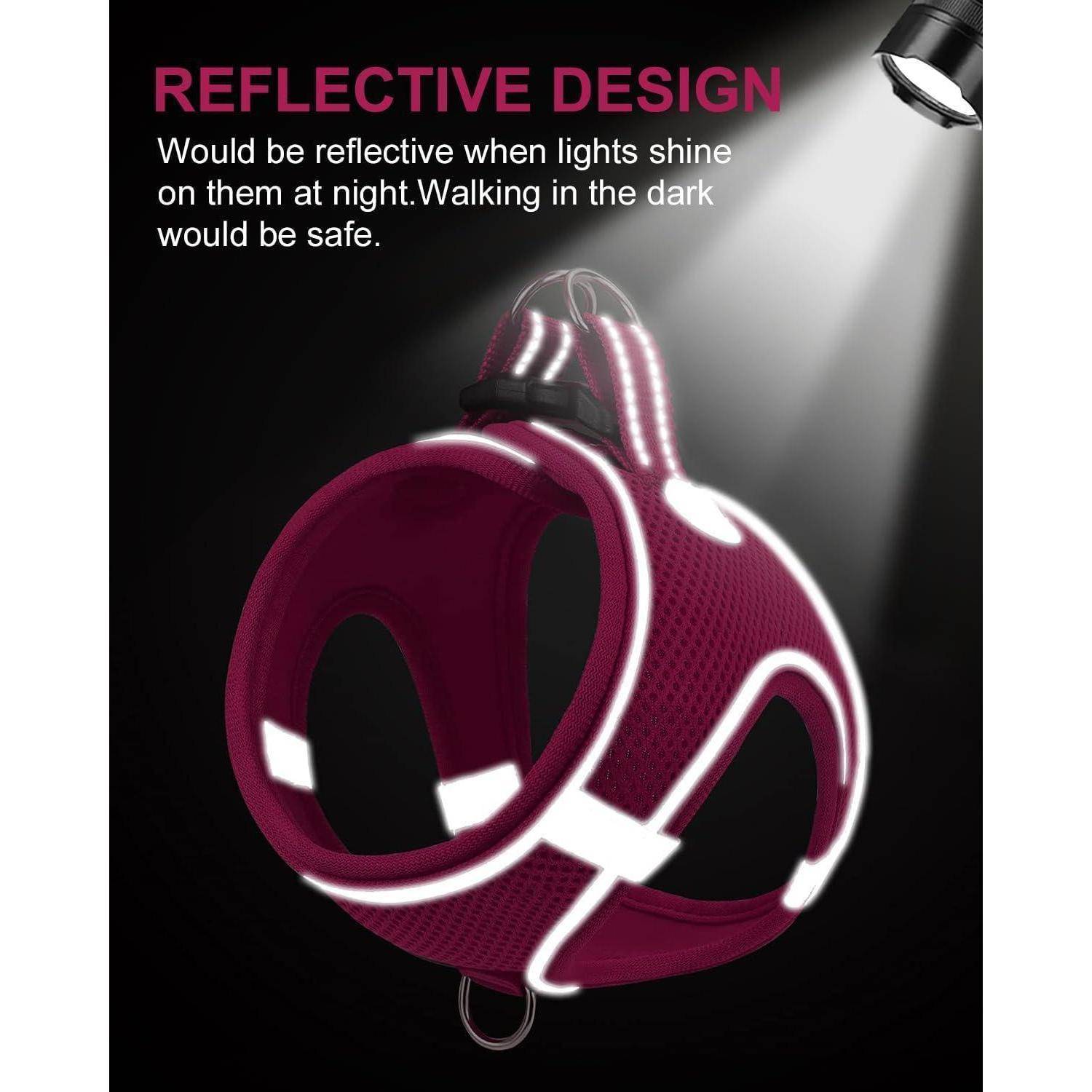 Ein Hundehalsband mit der Aufschrift 'Reflektierendes Design' hebt seine reflektierenden Eigenschaften unter einer Taschenlampe hervor und gewährleistet die Sicherheit während nächtlicher Spaziergänge.