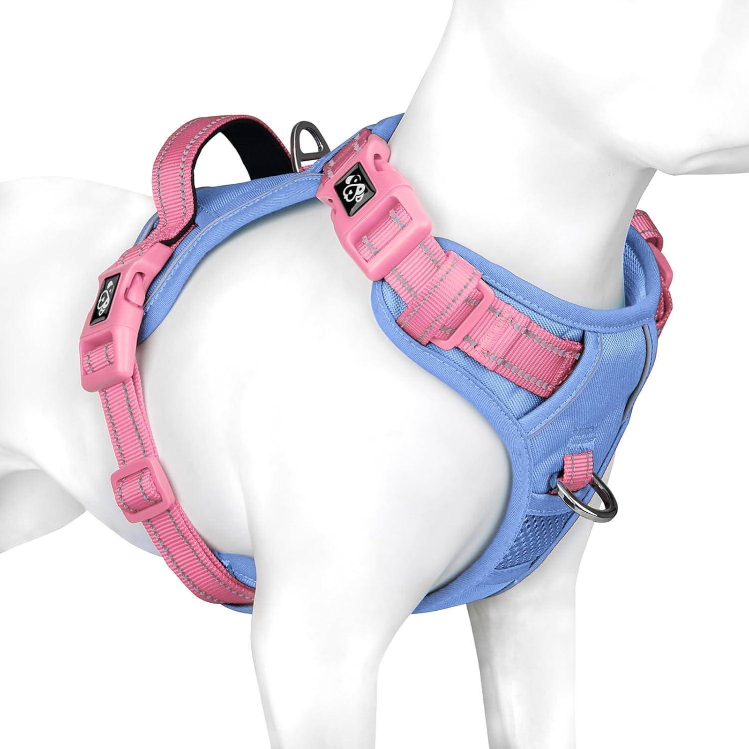 Hundegeschirr No Pull Babyblaue Basis und Rosa Träger Medium