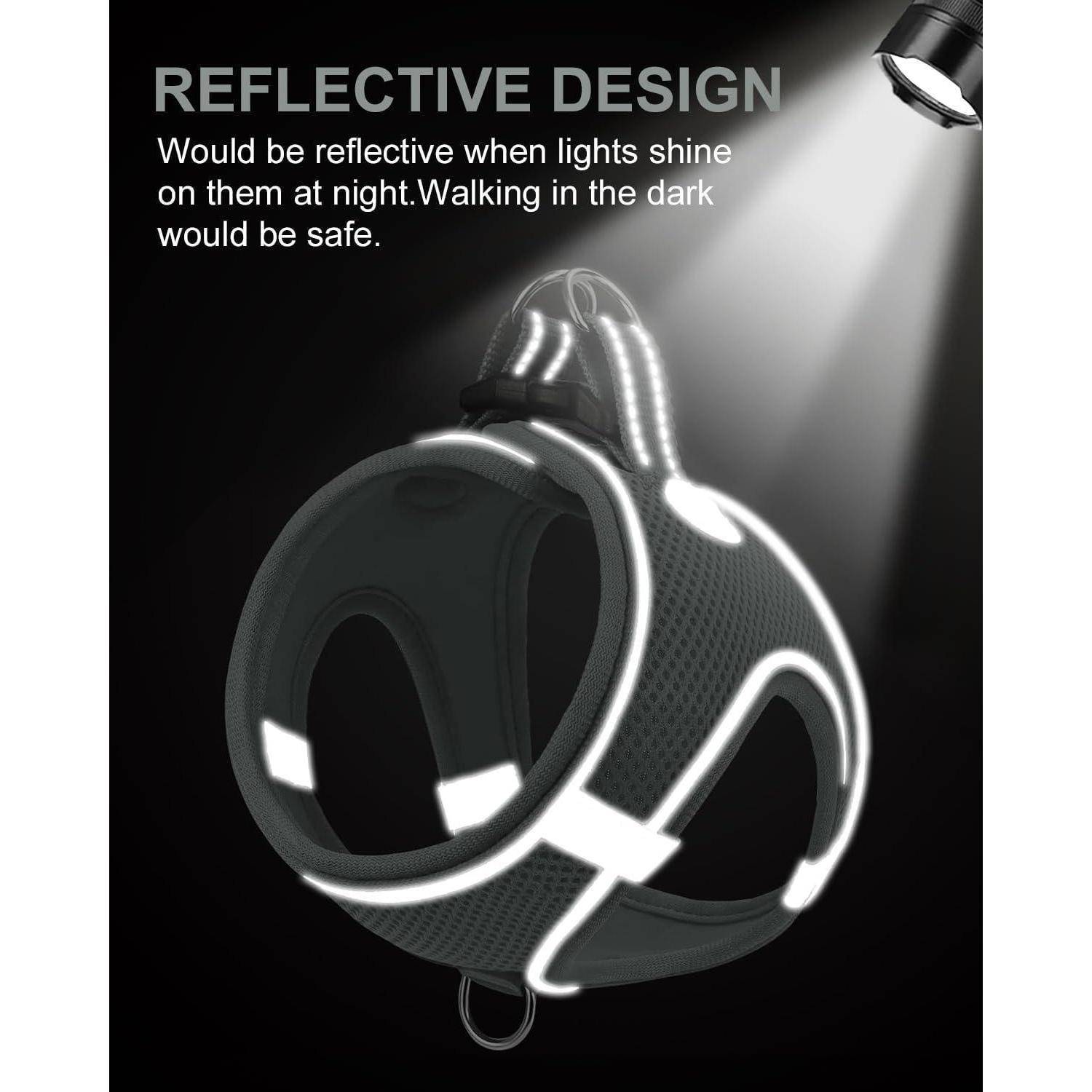 Reflektierendes Design: Würde reflektieren, wenn Lichter nachts darauf scheinen. Im Dunkeln zu gehen wäre sicher.' Geschirr mit Reflektorstreifen gezeigt.