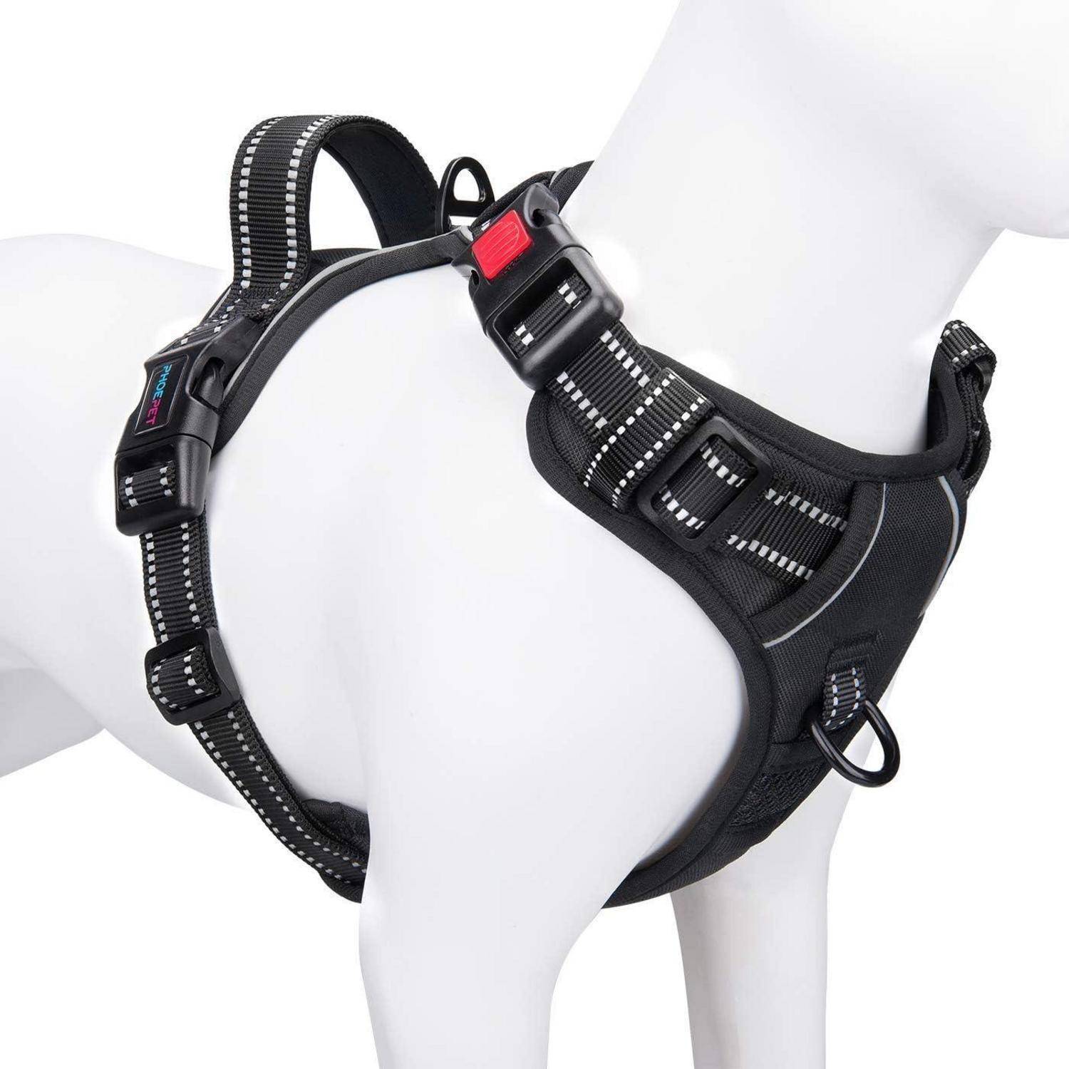 Hundegeschirr Anti Zieh Vorderclip Weste Ringe Schnallen Schwarz xs