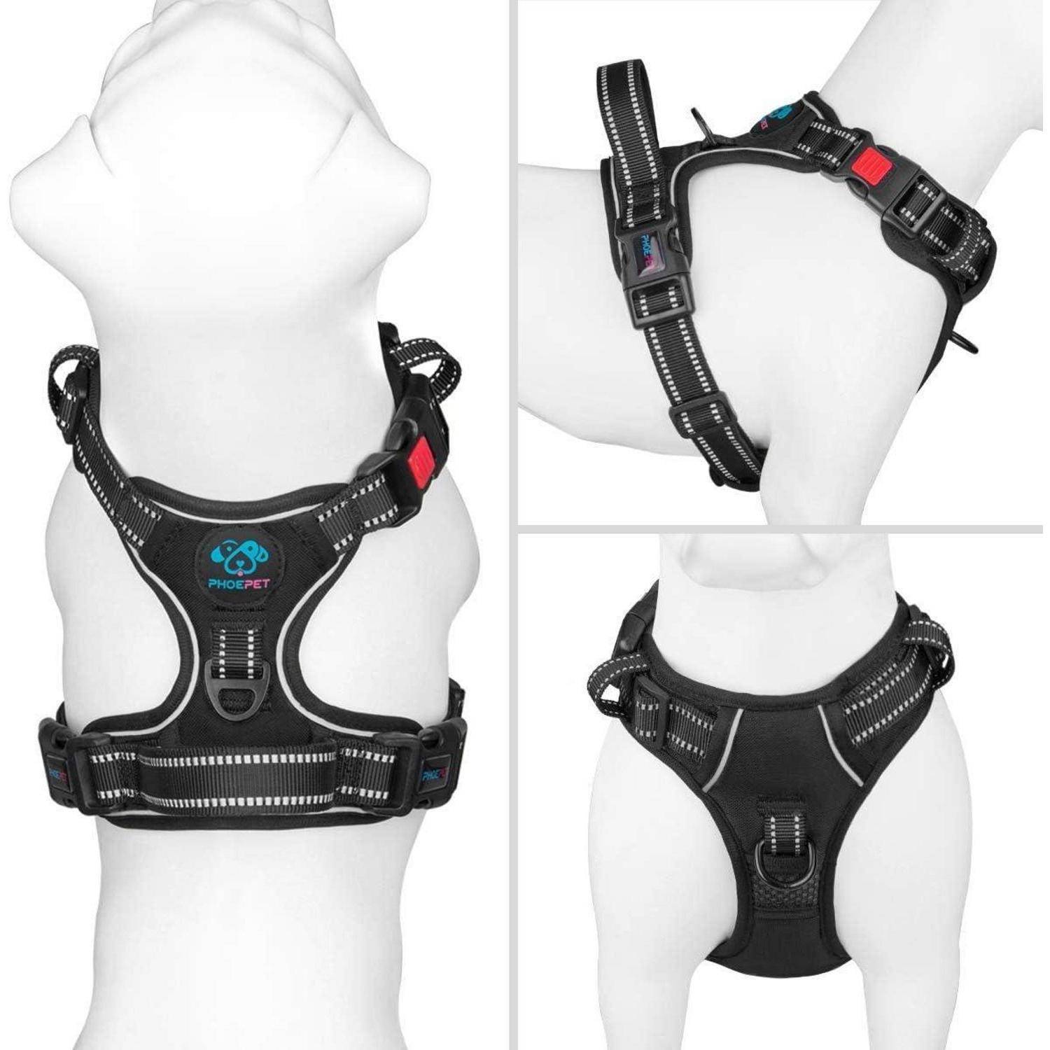 Hundegeschirr Anti Zieh Vorderclip Weste Ringe Schnallen Schwarz xs