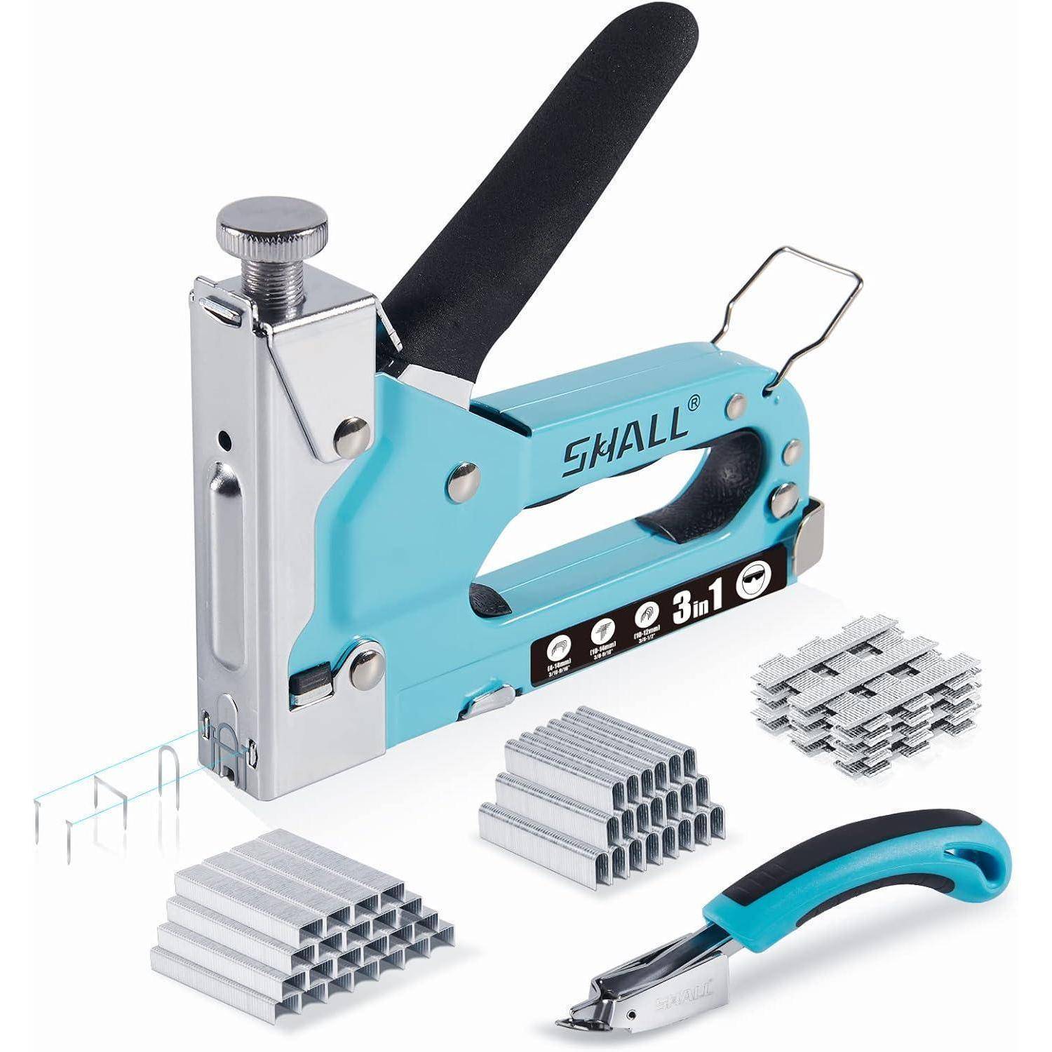 Handtacker Set Holztacker 3000 Klammern Klammerentferner Blau