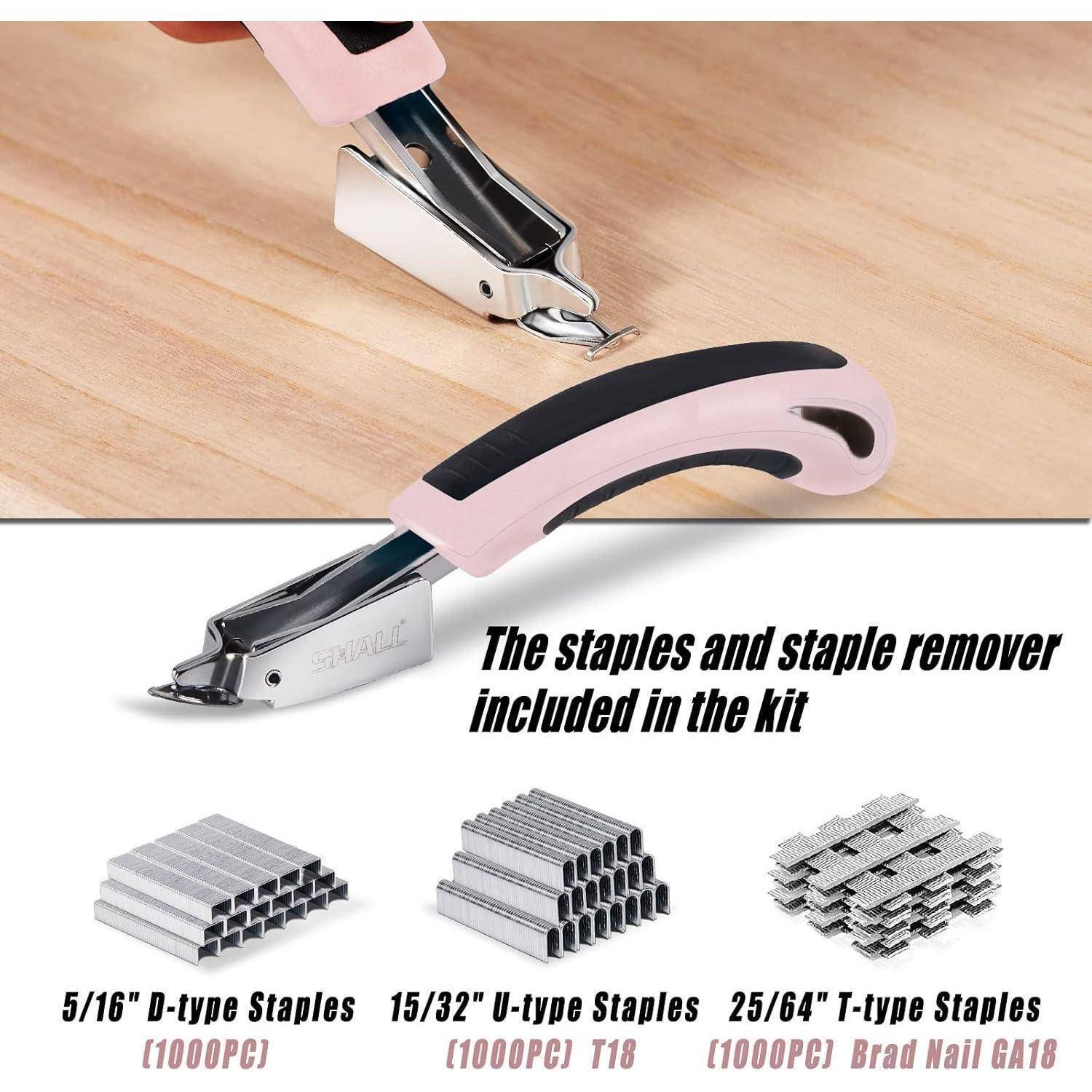 Handtacker Set 3in1 Holztacker 3000 Klammern Tackerpistole Rosa