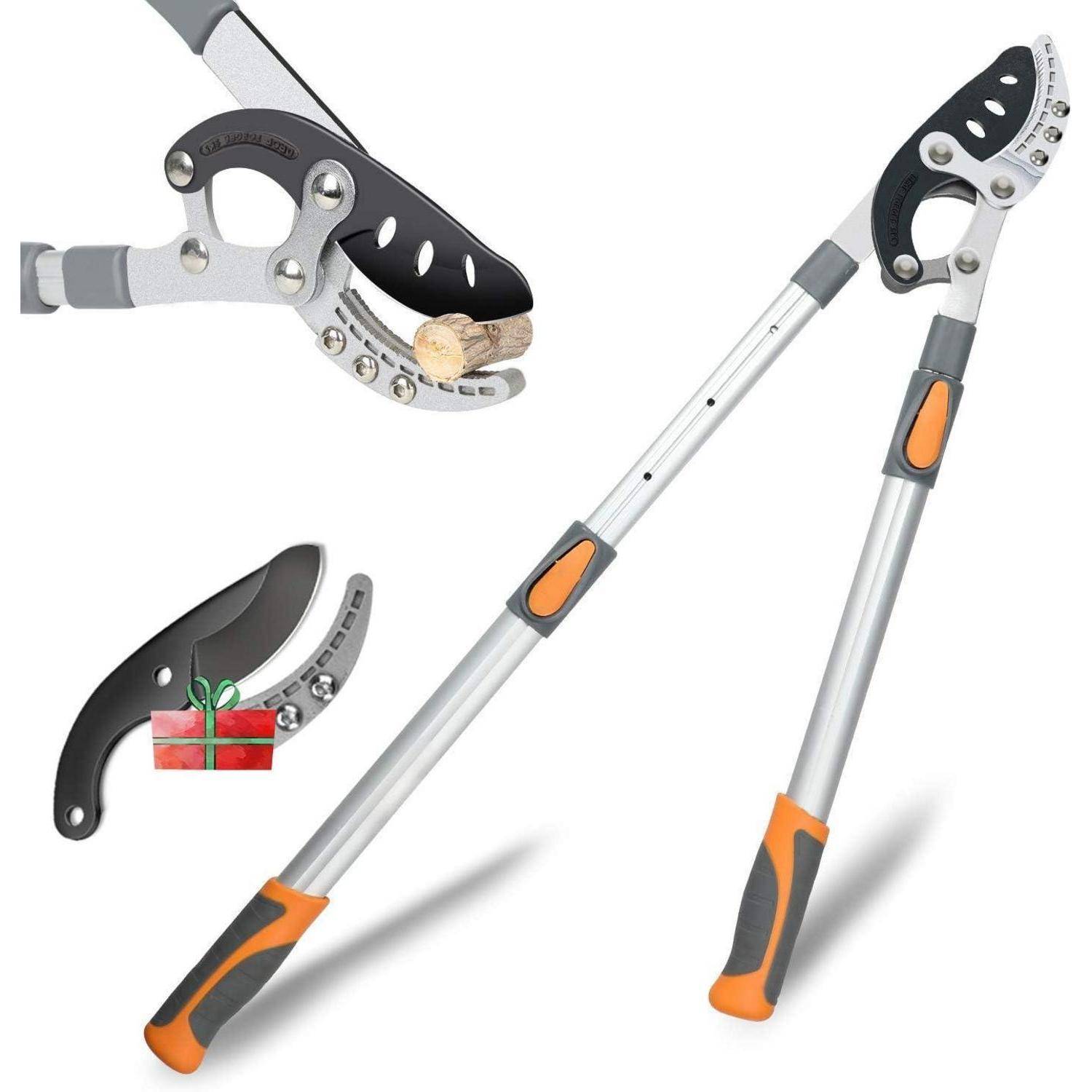 Baumschneidewerkzeug mit verlängertem Griff, scharfen Klingen und einer Geschenkpackung mit Ersatzklingen. Geeignet für Gartenarbeit und das Schneiden von Ästen.