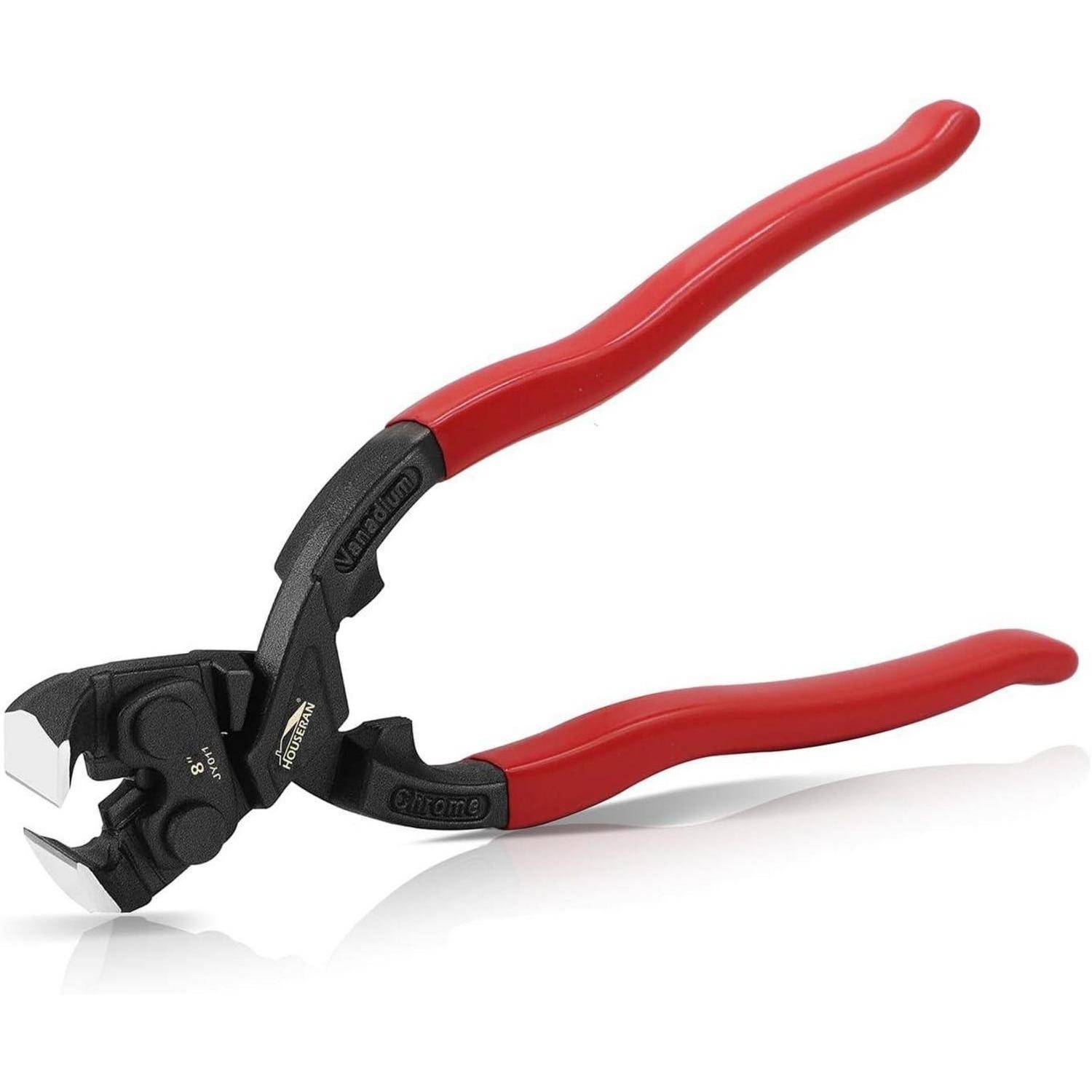 Rot-griffe Seitenschneider mit scharfen Metallkinnbacken, entwickelt zum Durchtrennen von Drähten und Nägeln.
