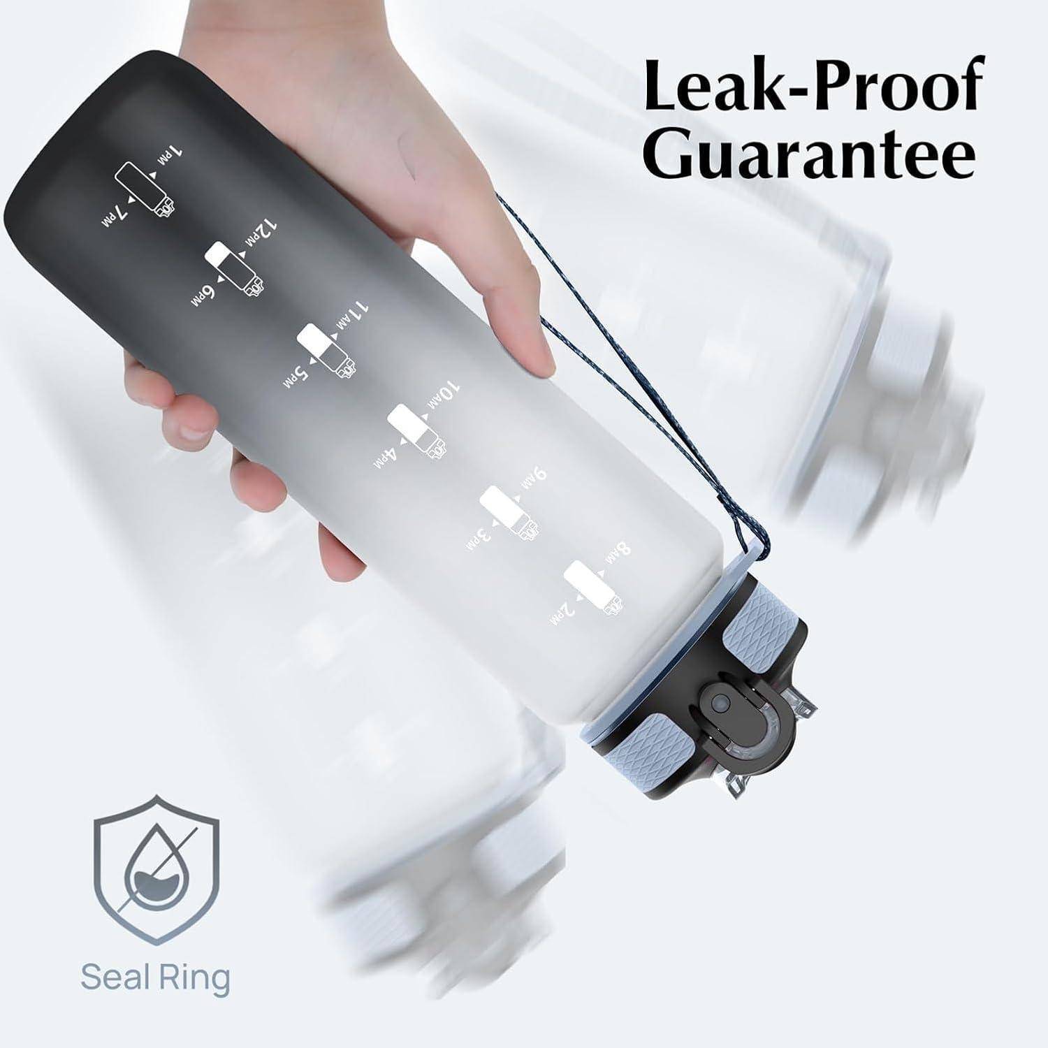 1 Liter Sport Wasserflasche mit Strohhalm und Zeitmarkierungen