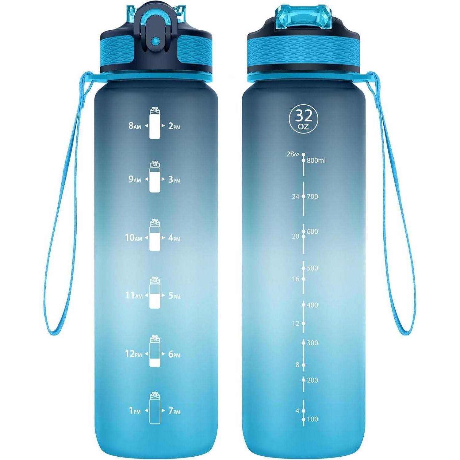 Trinkflasche 1l Strohhalm BPAfrei Auslaufsicher Fitness Tiefes Blau