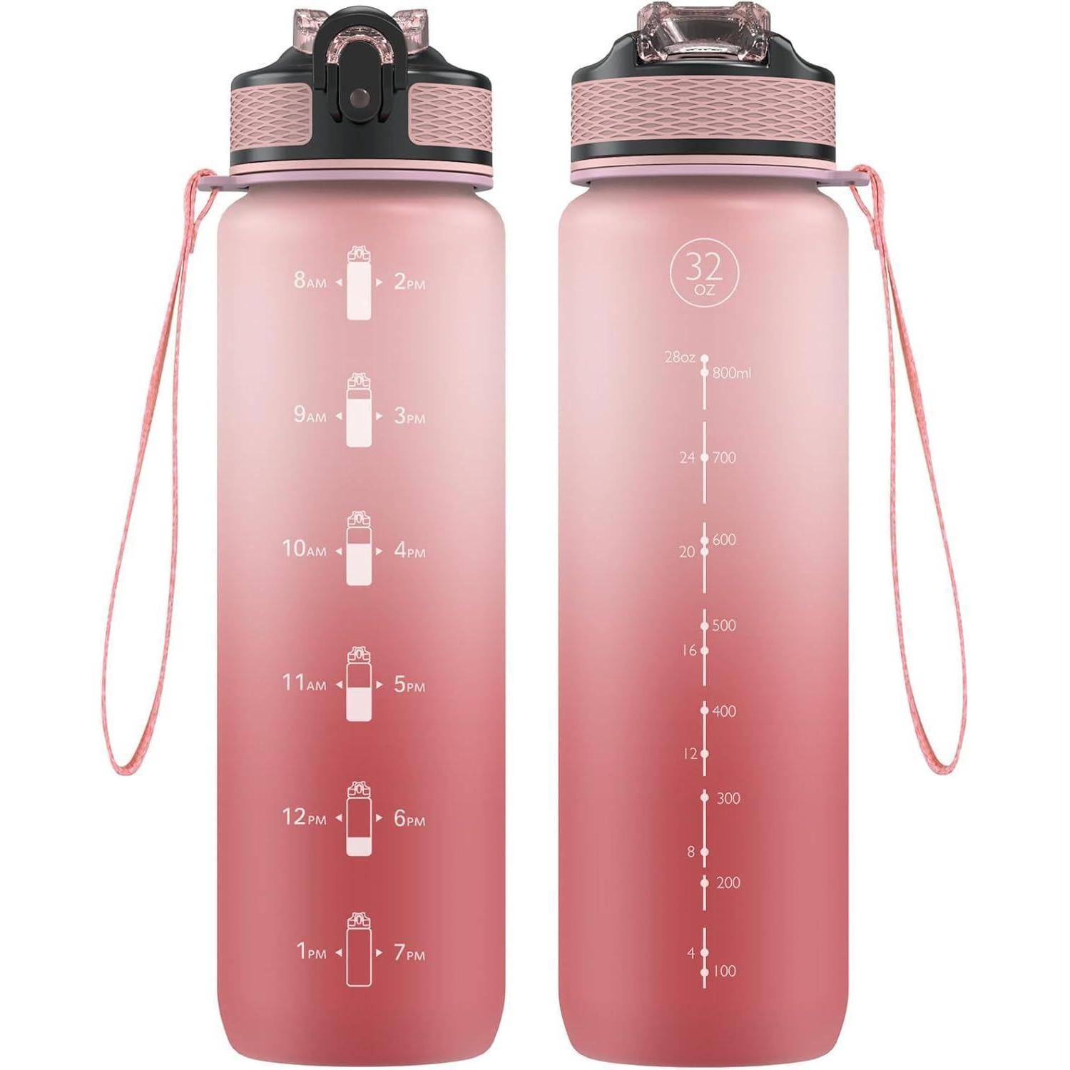 Trinkflasche 1L Strohhalm Auslaufsicher BPAfrei Tritan Sport Hellrosa