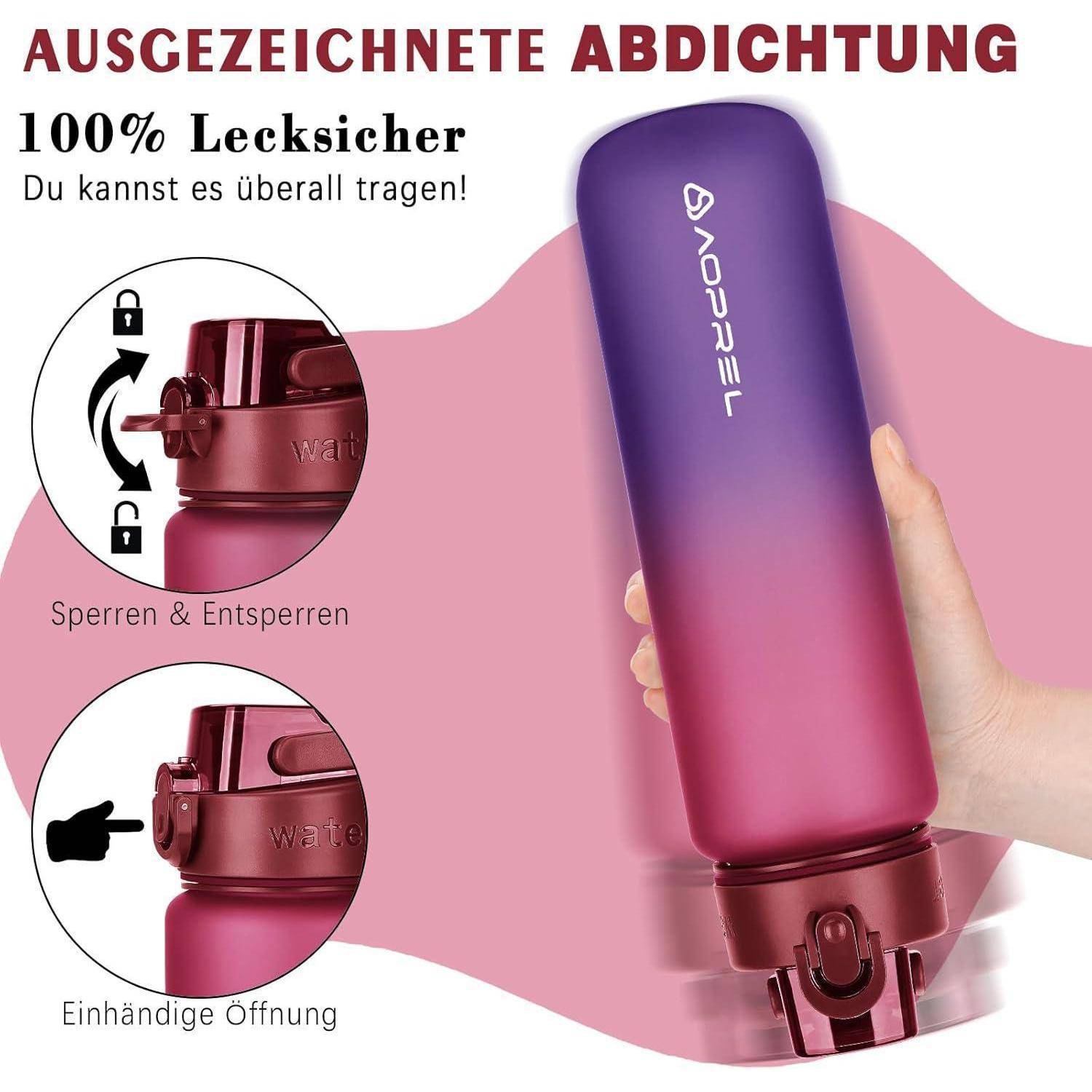 Trinkflasche Tritan BPA frei 1000 ml Tiefes Rot Blau Farbverlauf