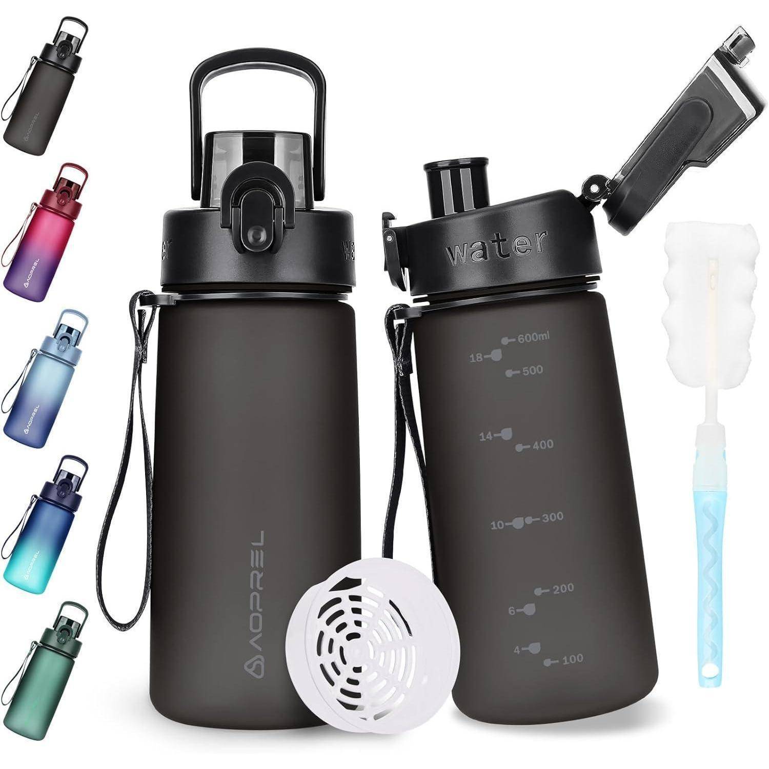 Trinkflasche Tritan BPA Frei Auslaufsicher Sport 600 ml Schwarz