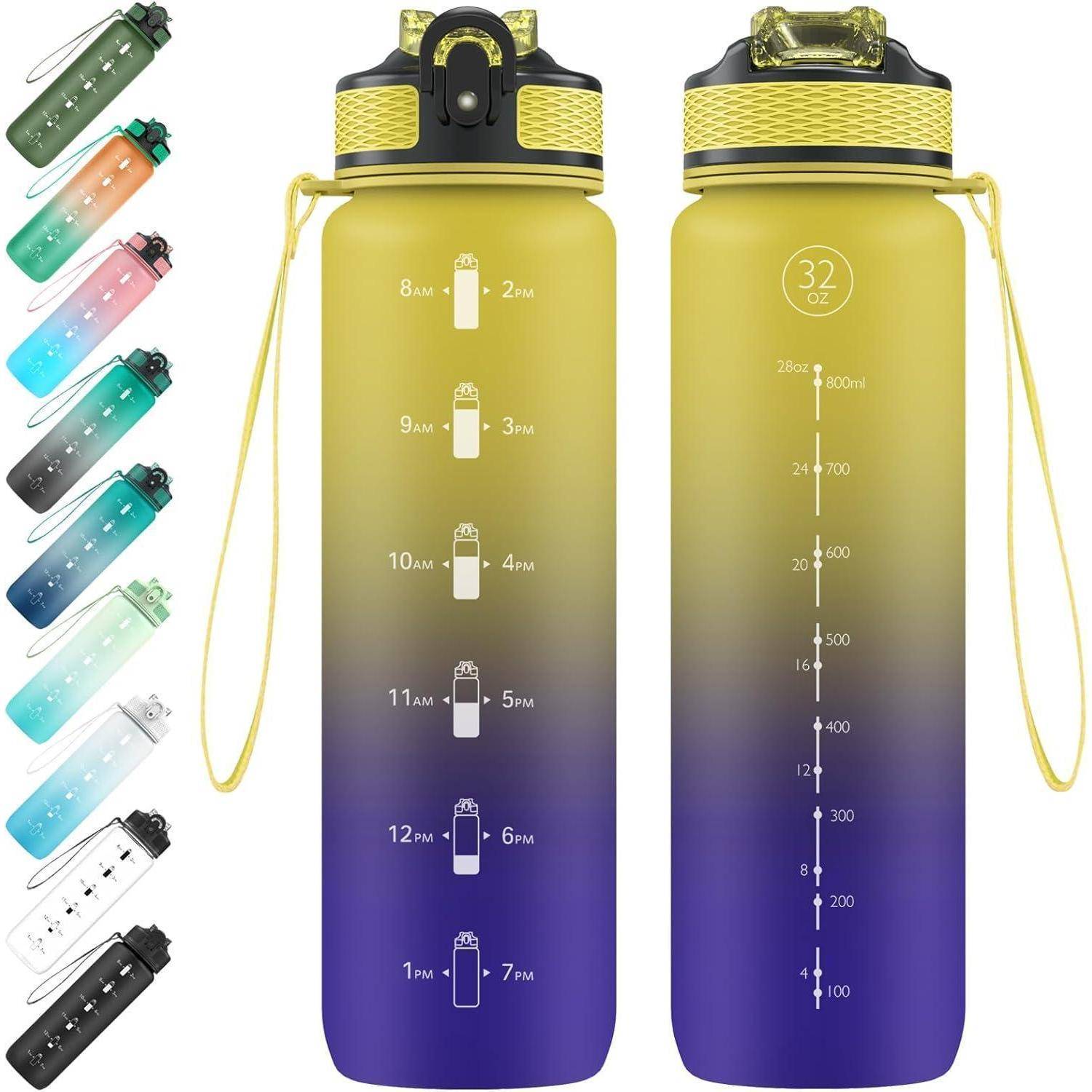 Trinkflasche 1L Strohhalm Tritan BPAfrei Auslaufsicher Gelbblau