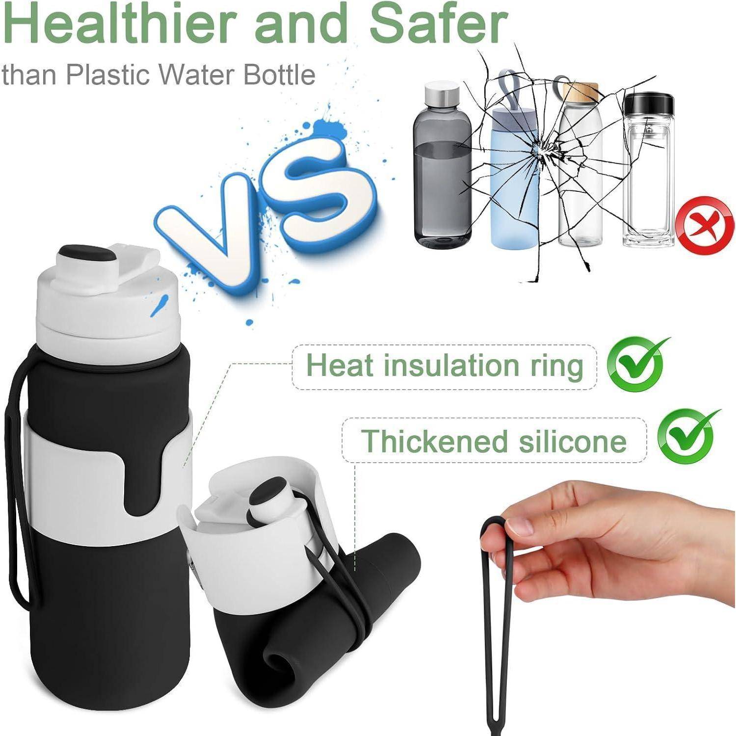 Trinkflasche faltbar Silikon auslaufsicher BPAfrei Wandern 750ml Black