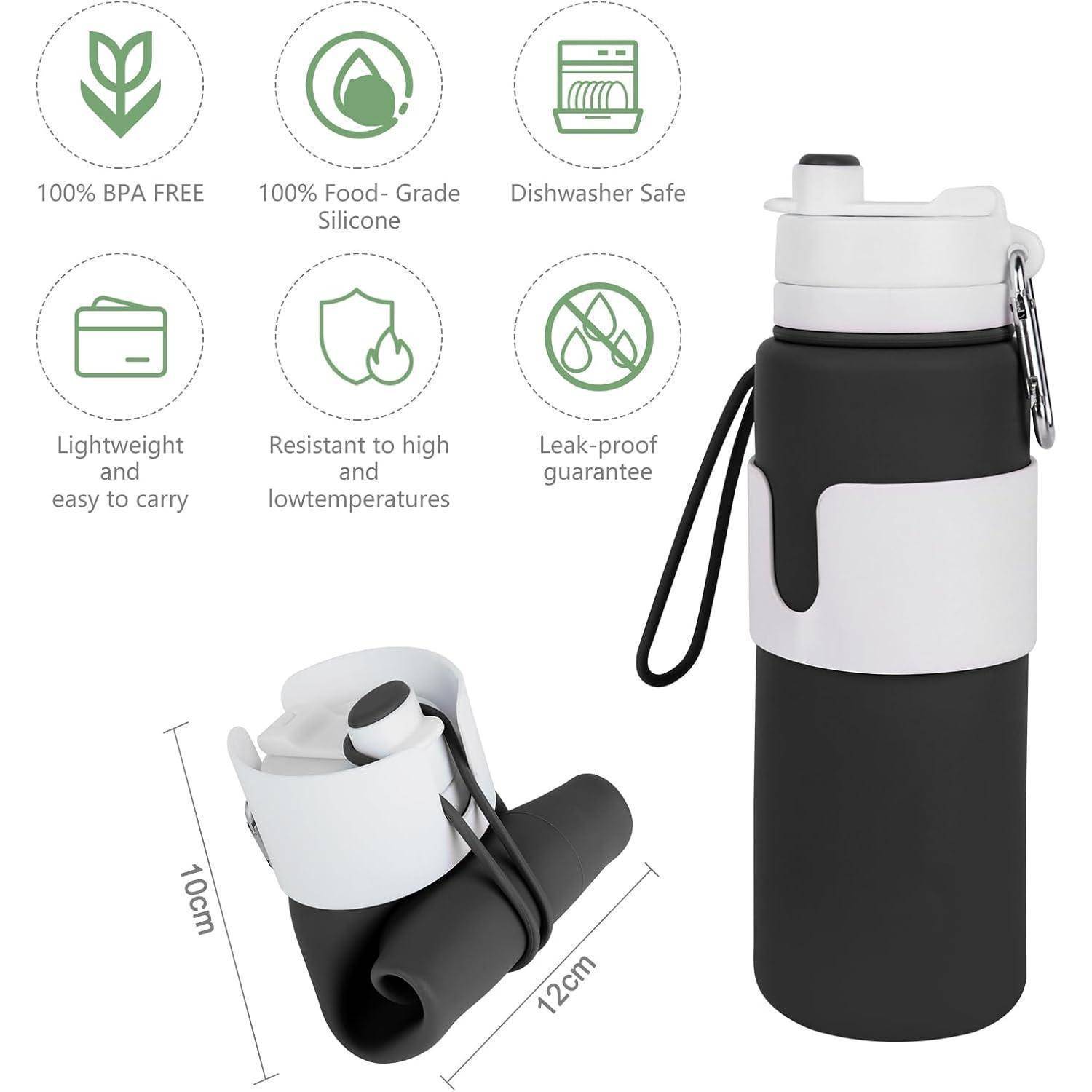 Trinkflasche faltbar Silikon auslaufsicher BPAfrei Wandern 750ml Black