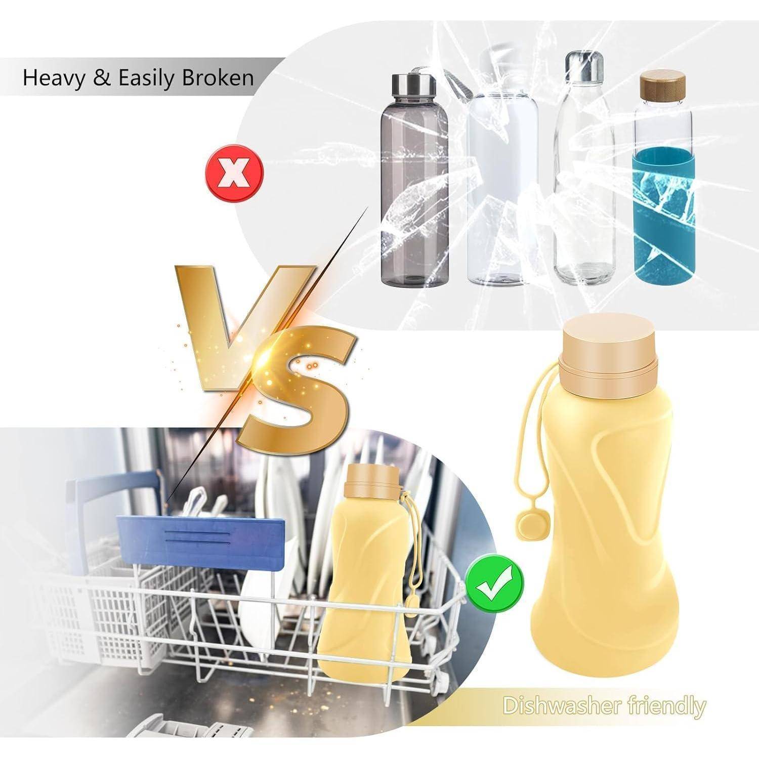 Trinkflasche faltbar 650ml BPAfrei Silikon auslaufsicher Gelb 650ml