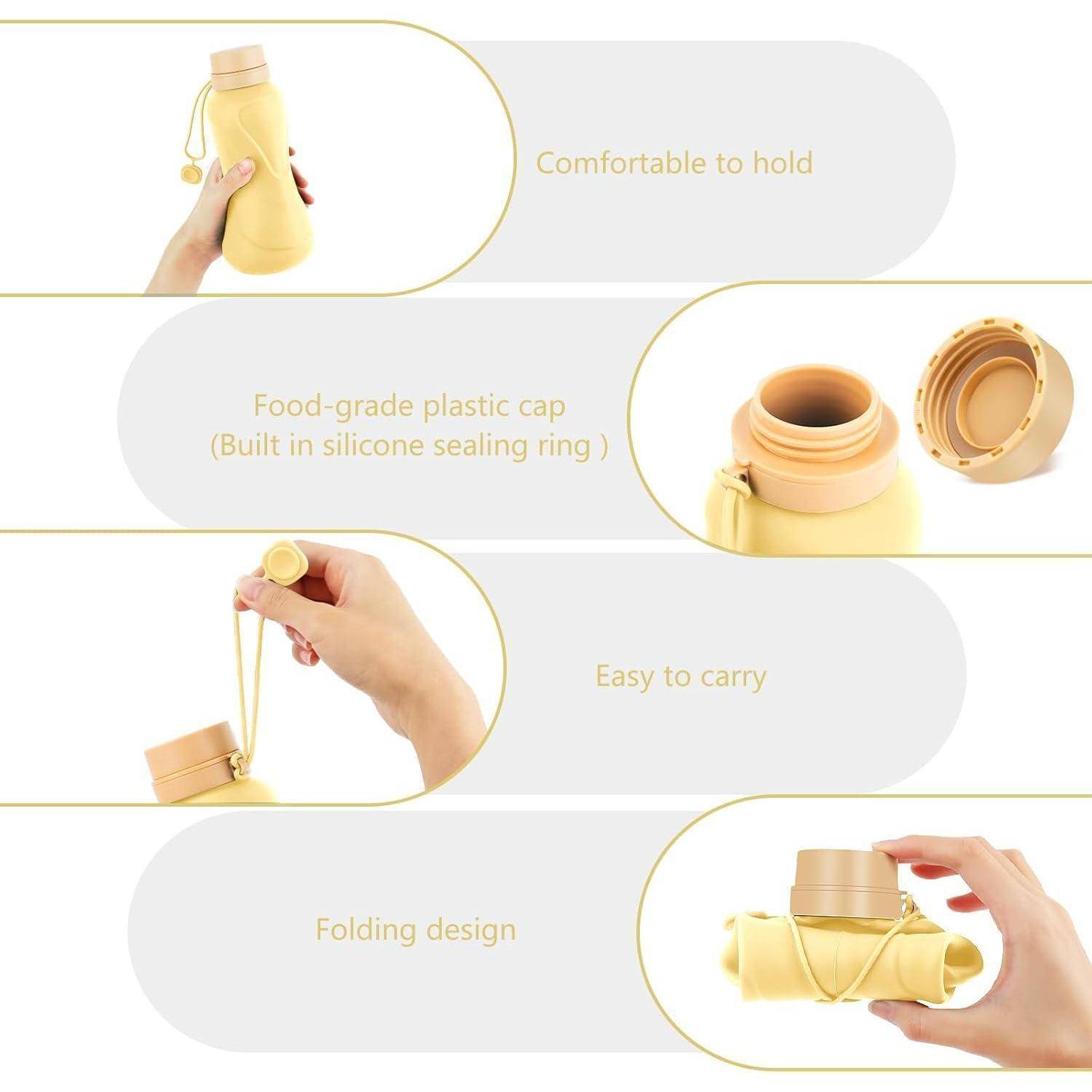 Trinkflasche faltbar 650ml BPAfrei Silikon auslaufsicher Gelb 650ml