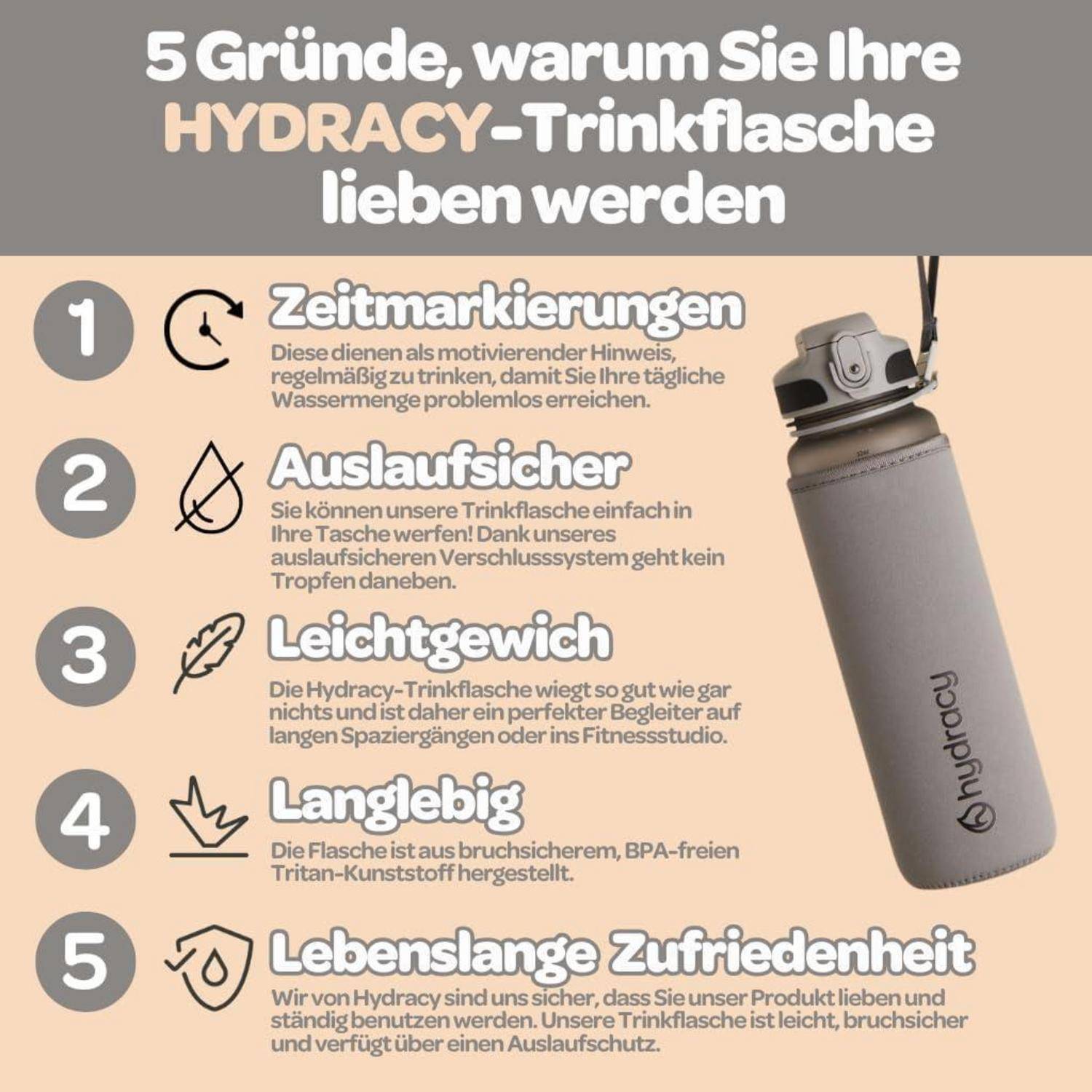 Trinkflasche Fruchteinsatz BPAfrei 500mL Schnelltrink Silbergrau