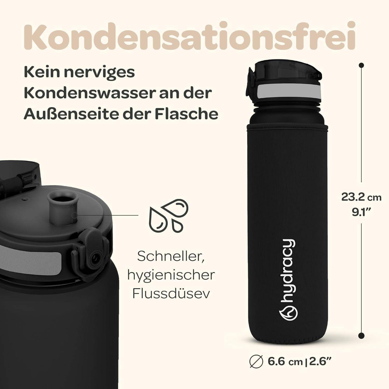 Schwarze Wasserflasche mit der Aufschrift 