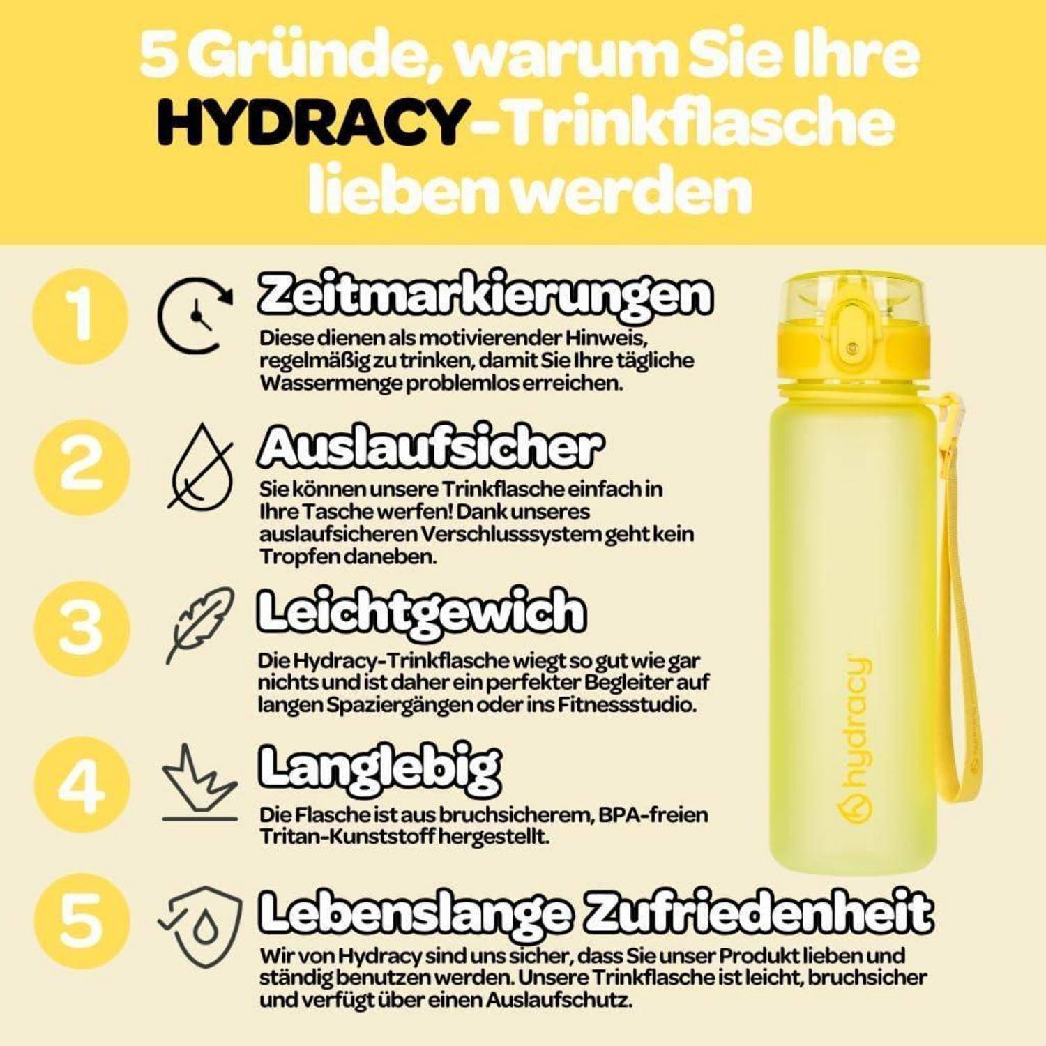 Trinkflasche Fruchteinsatz BPAfrei 500mL Schnelltrink Sonniges Gelb