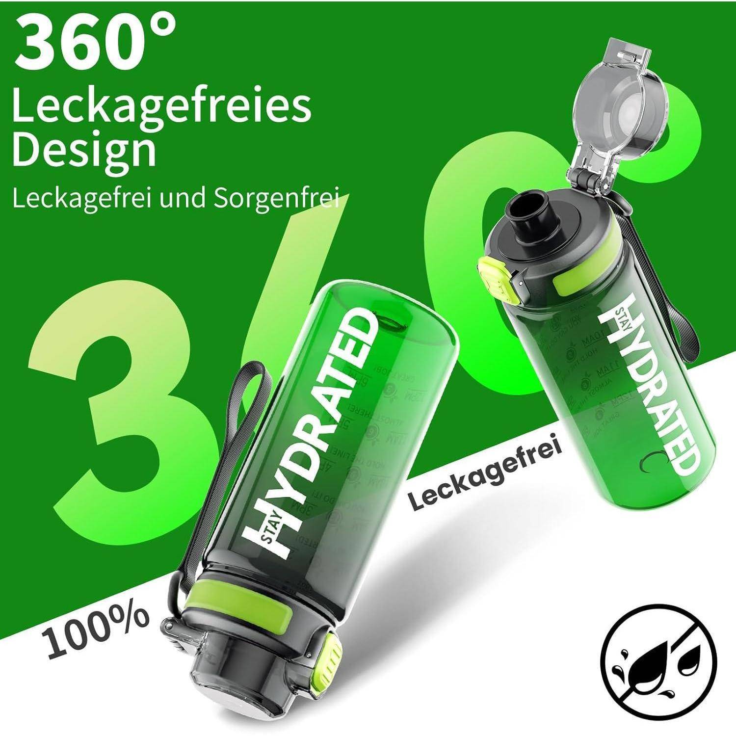 Eine grüne Wasserflasche mit der Aufschrift 