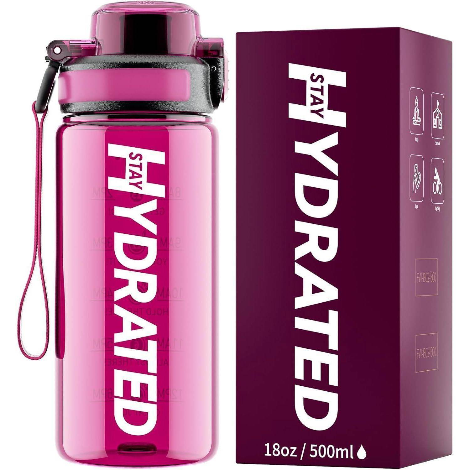 Rosa Wasserflasche mit der Aufschrift 