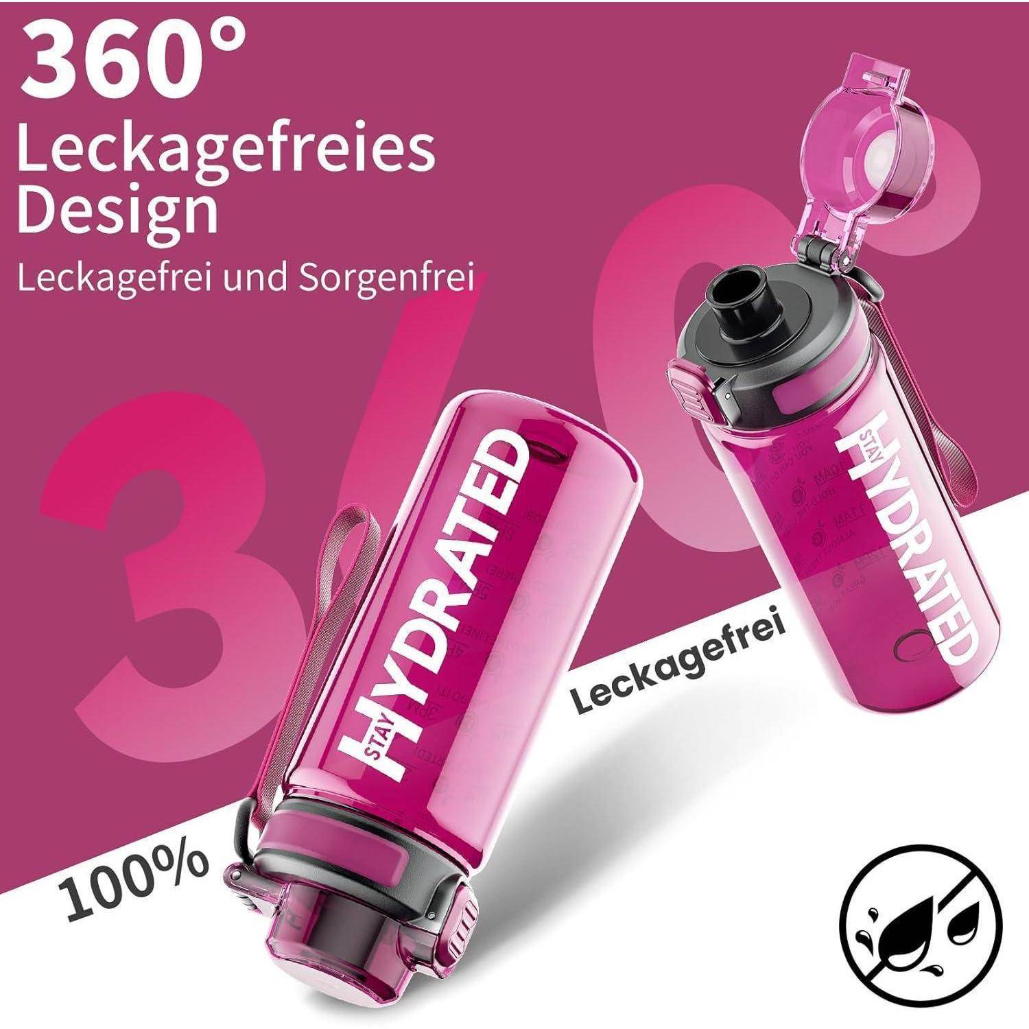 Rosa Wasserflasche mit Text: 