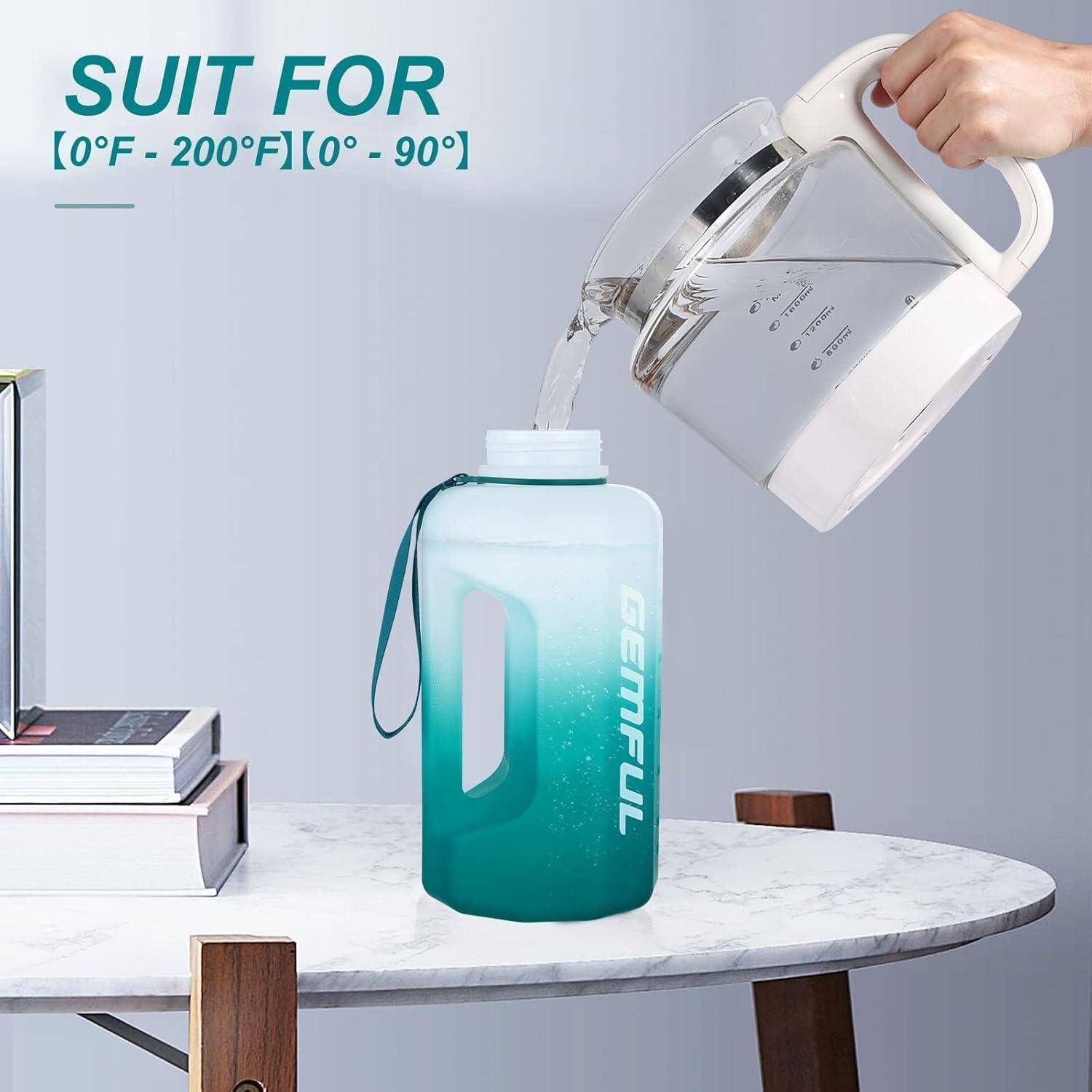 Trinkflasche 2.2L BPAfrei Auslaufsicher Zeitmarkierung Zyan