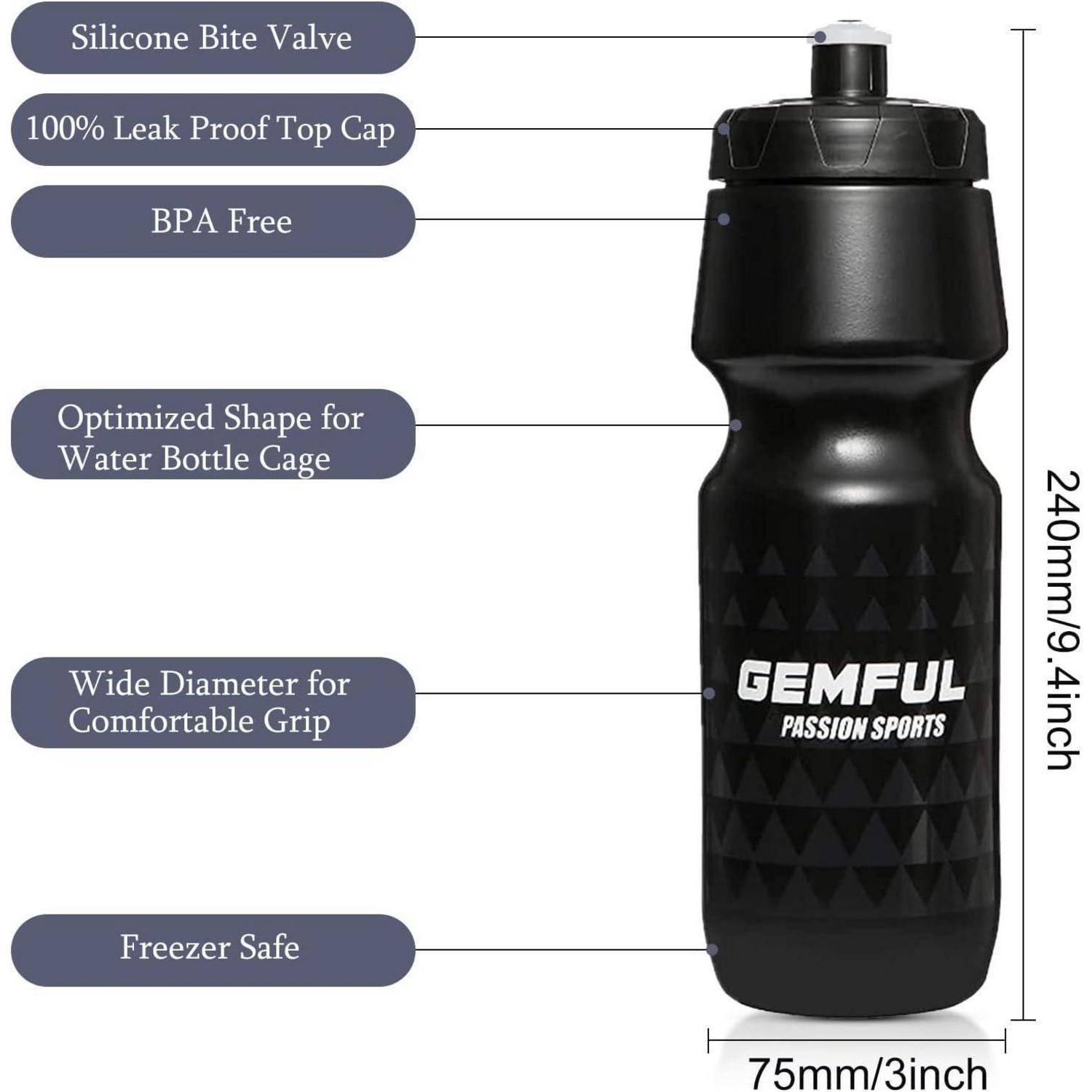 Trinkflasche 750ml BPAfrei Sport Fahrrad Fitness Laufen Gym Schwarz